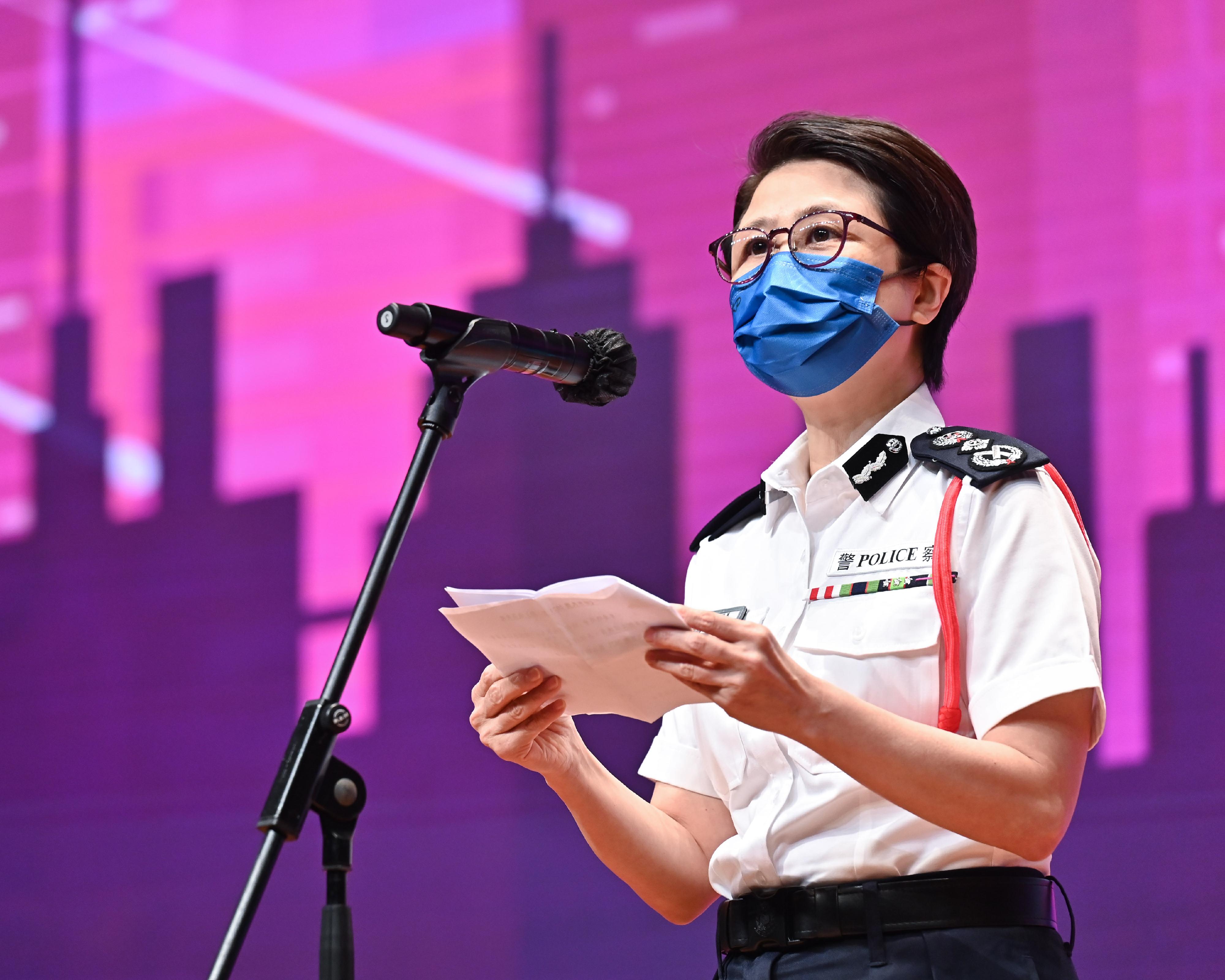 The Good Citizen Award Presentation Ceremony 2021 (Phase II) was held today (August 28). Picture shows the Acting Commissioner of Police, Ms Lau Chi-wai, addressing at the ceremony.
