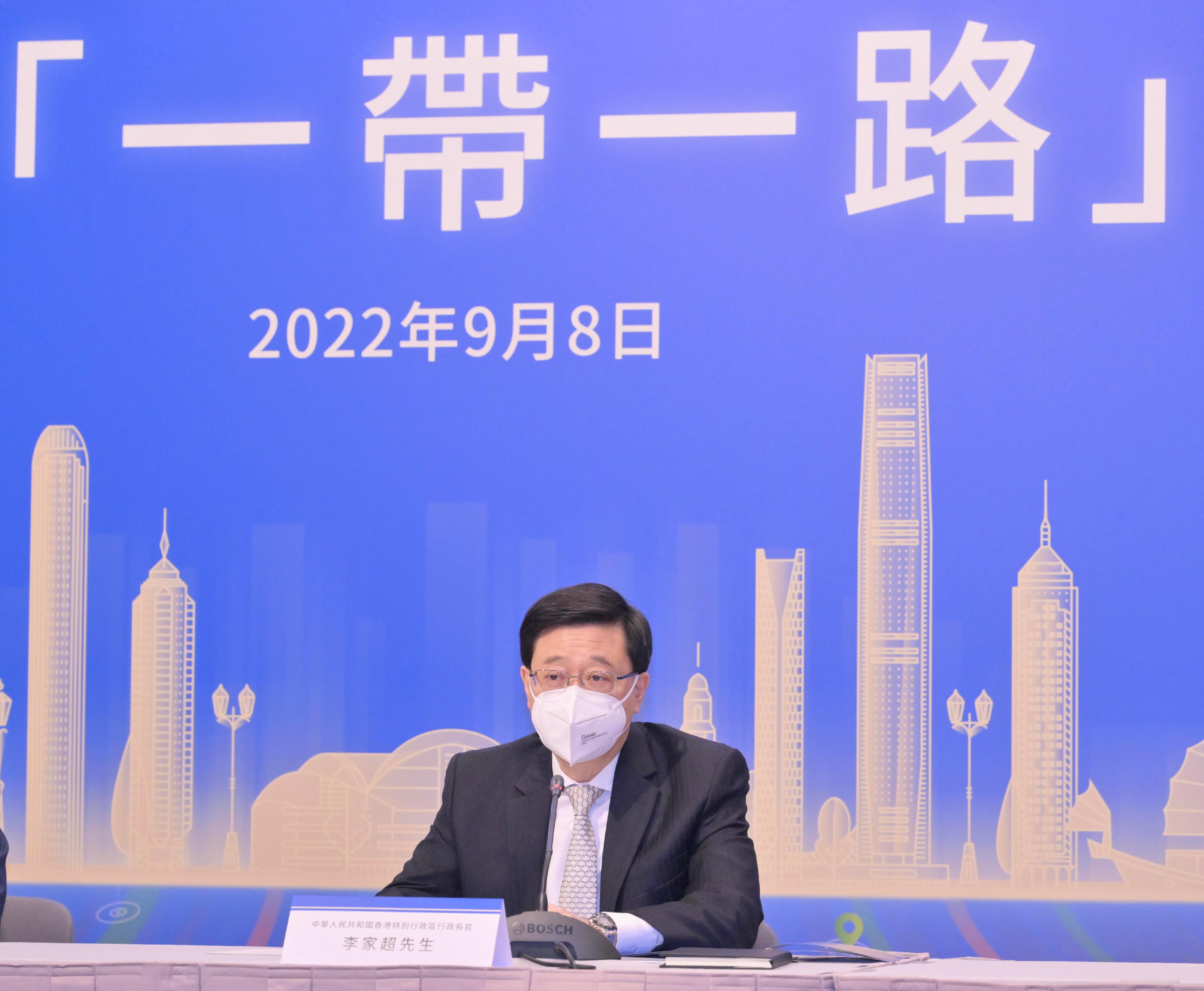 行政長官李家超今日（九月八日）在工商界增強香港發展動能參與共建「一帶一路」座談會致辭。