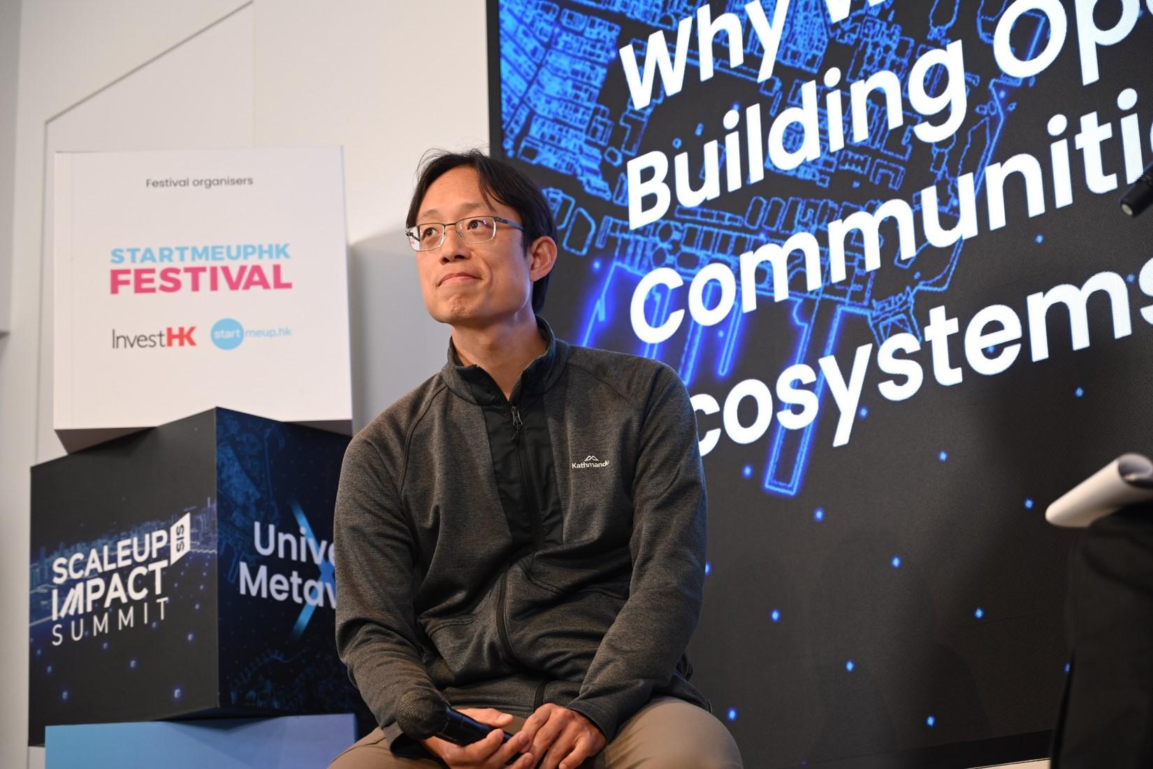 StartmeupHK Festival 2022 returned in a hybrid format this year, featuring 556 speakers and attracting over 20 000 participants from more than 100 countries and territories. Photo shows the Co-founder and Chairman of Animoca Brands, Yat Siu at WHub's Scaleup Impact Summit - Universe x Metaverse.  