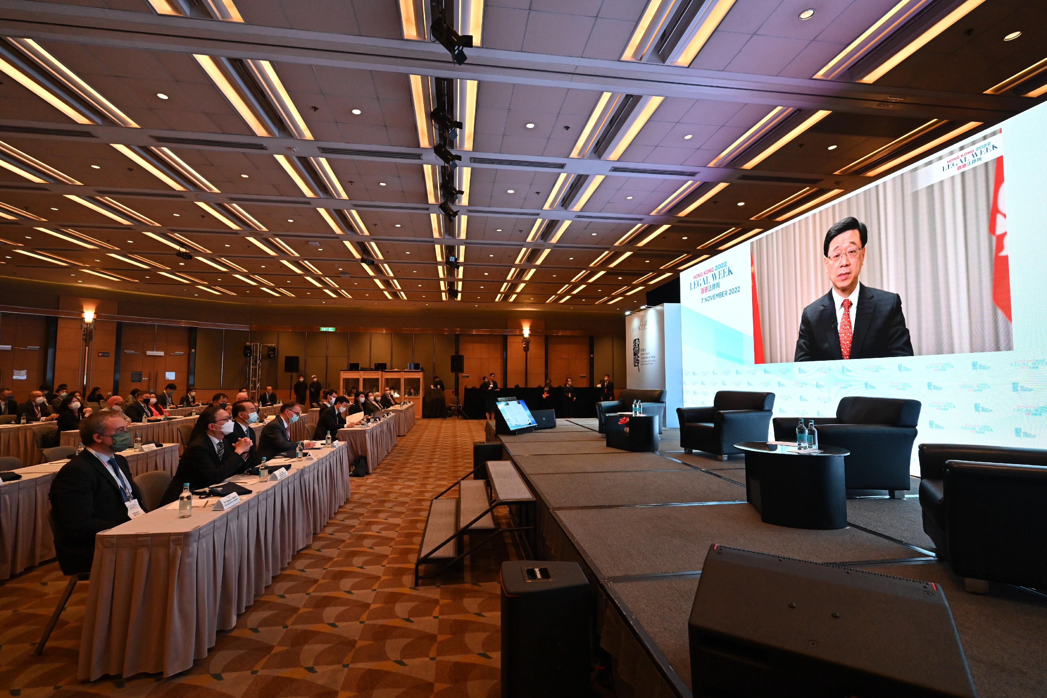 The Chief Executive, Mr John Lee, speaks at the Asia-Pacific Private International Law Summit under the Hong Kong Legal Week 2022 today (November 7).