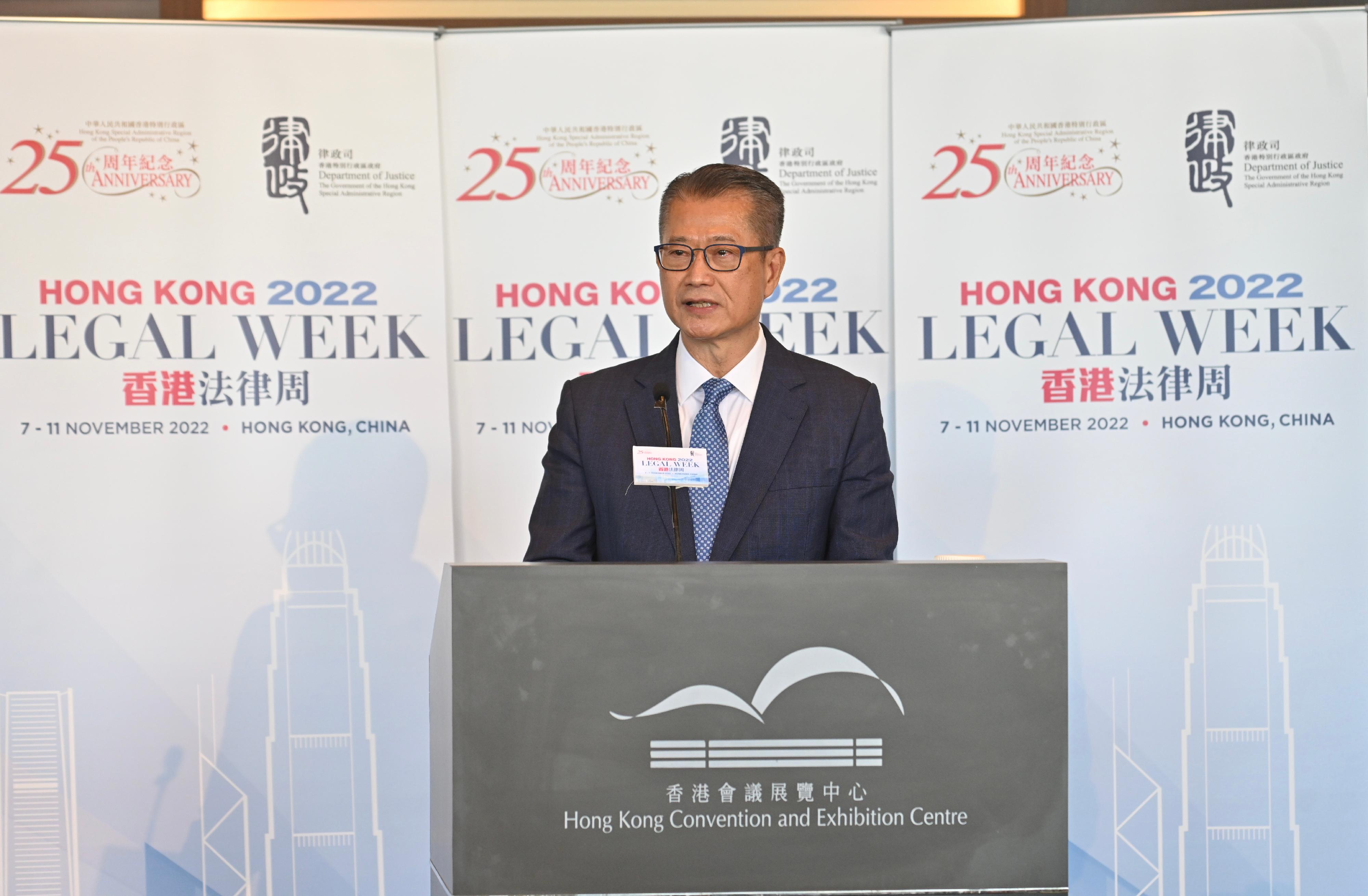 The Financial Secretary, Mr Paul Chan, speaks at the Luncheon of the Rule of Law Congress: Rule of Law and Justice for All under Hong Kong Legal Week 2022 today (November 11).