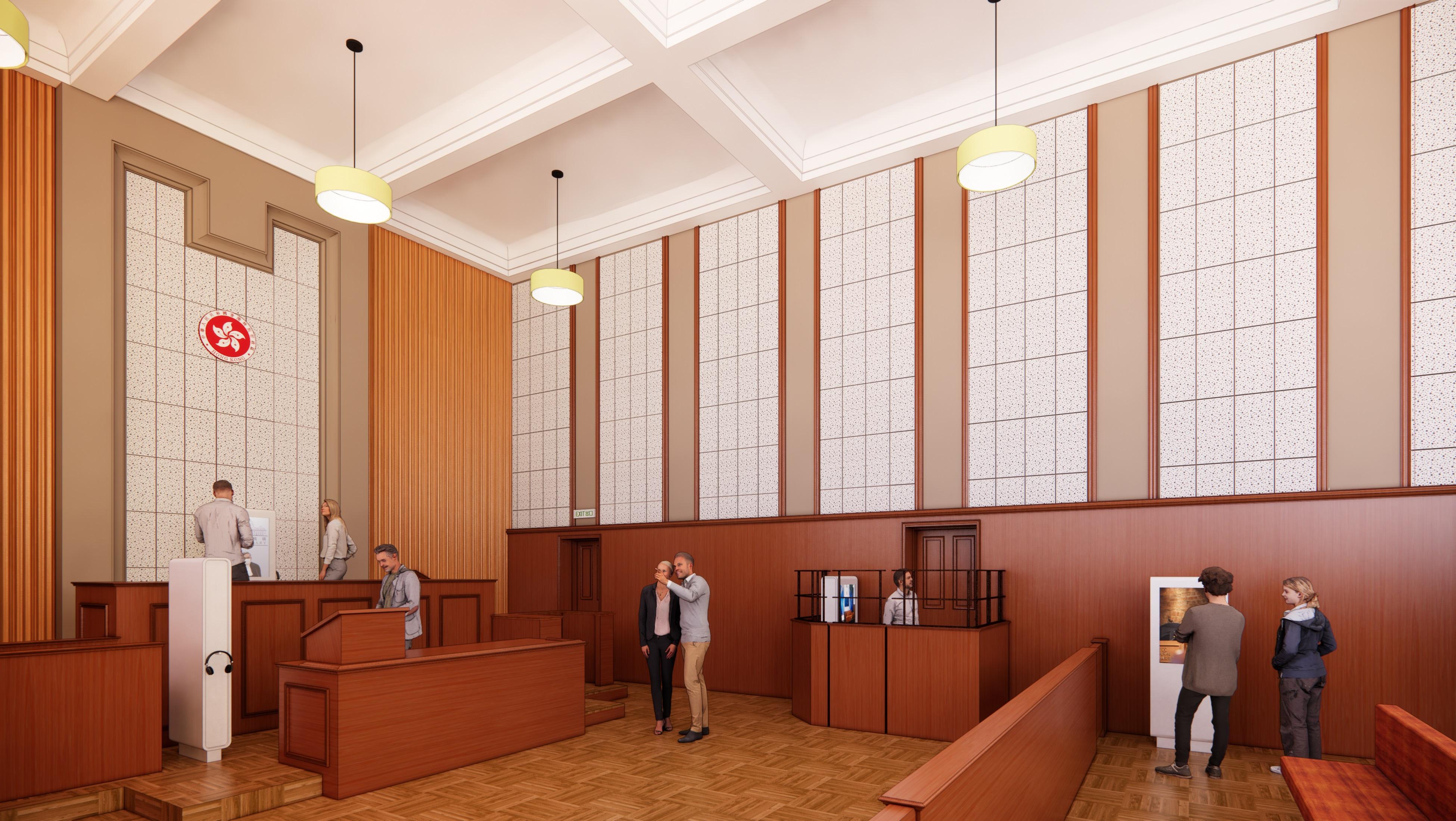 The Development Bureau announced today (December 8) that the project proposed by the Society of Rehabilitation and Crime Prevention, Hong Kong has been selected to revitalise the Former North Kowloon Magistracy under Batch VI of the Revitalising Historic Buildings Through Partnership Scheme. Photo shows a photomontage of the "mock court", after revitalisation of the Magistracy's court area.