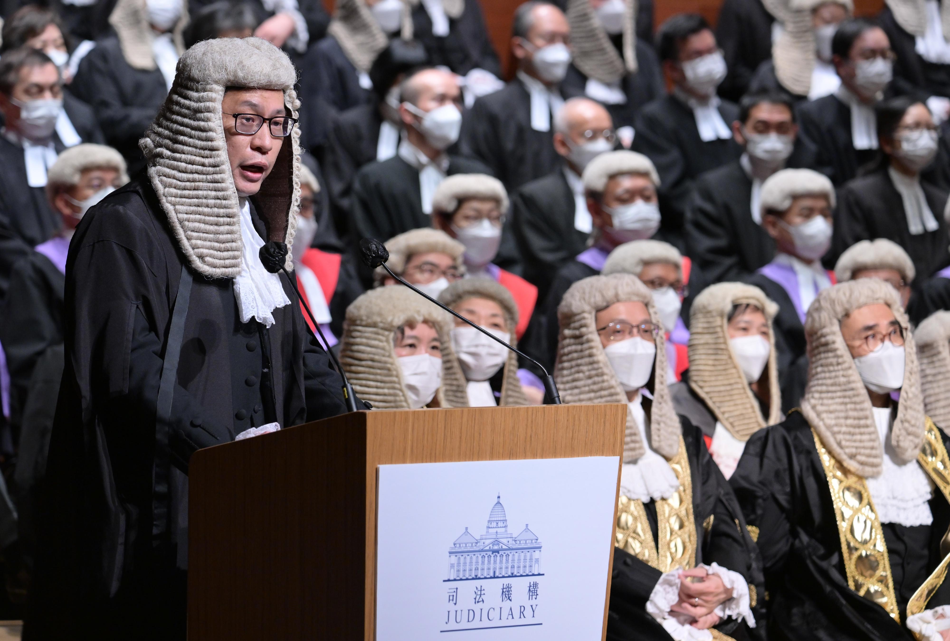 The Chairman of the Hong Kong Bar Association, Mr Victor Dawes, SC, today (January 16) gives an address at the Ceremonial Opening of the Legal Year 2023.