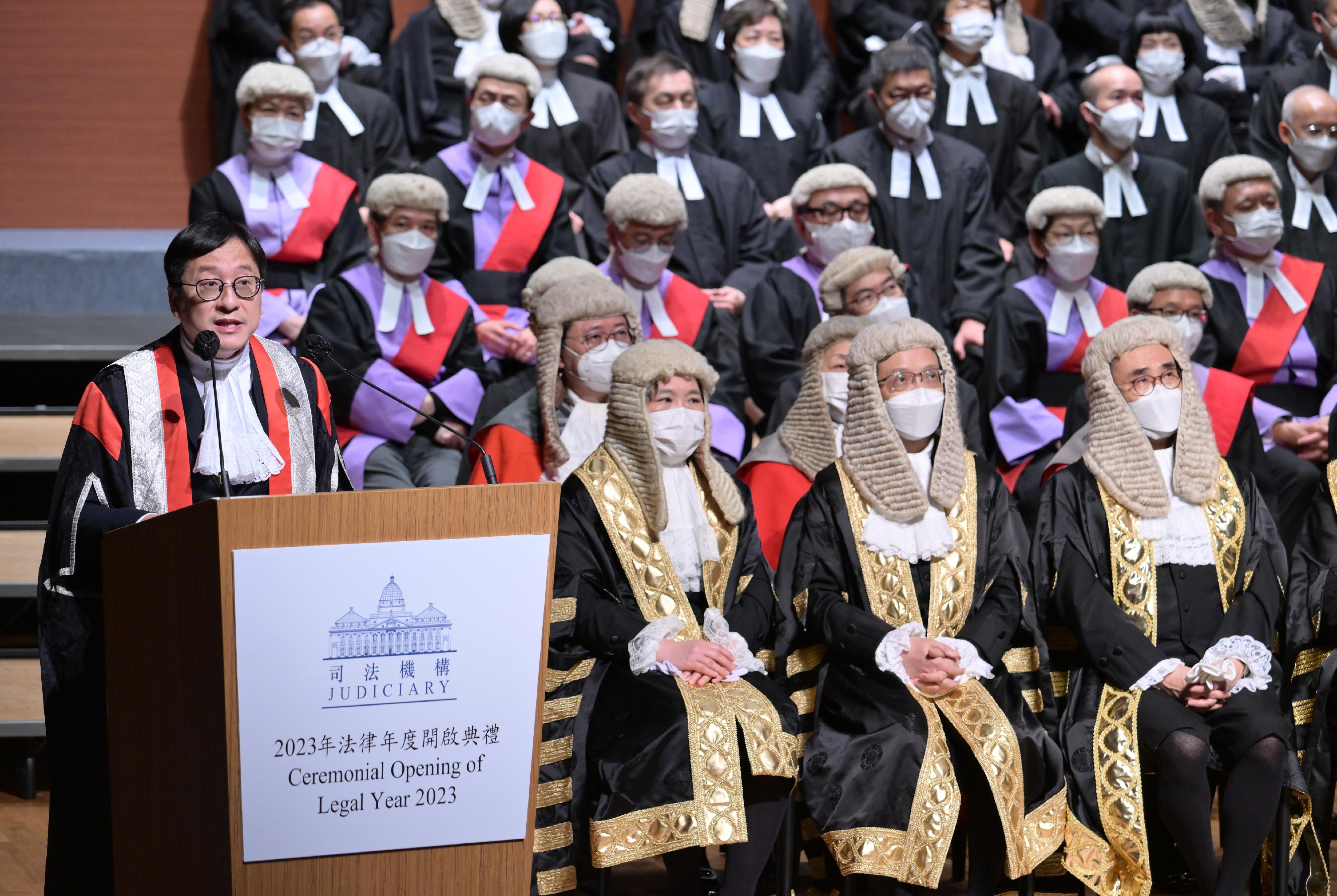 The President of the Law Society of Hong Kong, Mr Chan Chak-ming, today (January 16) gives an address at the Ceremonial Opening of the Legal Year 2023.