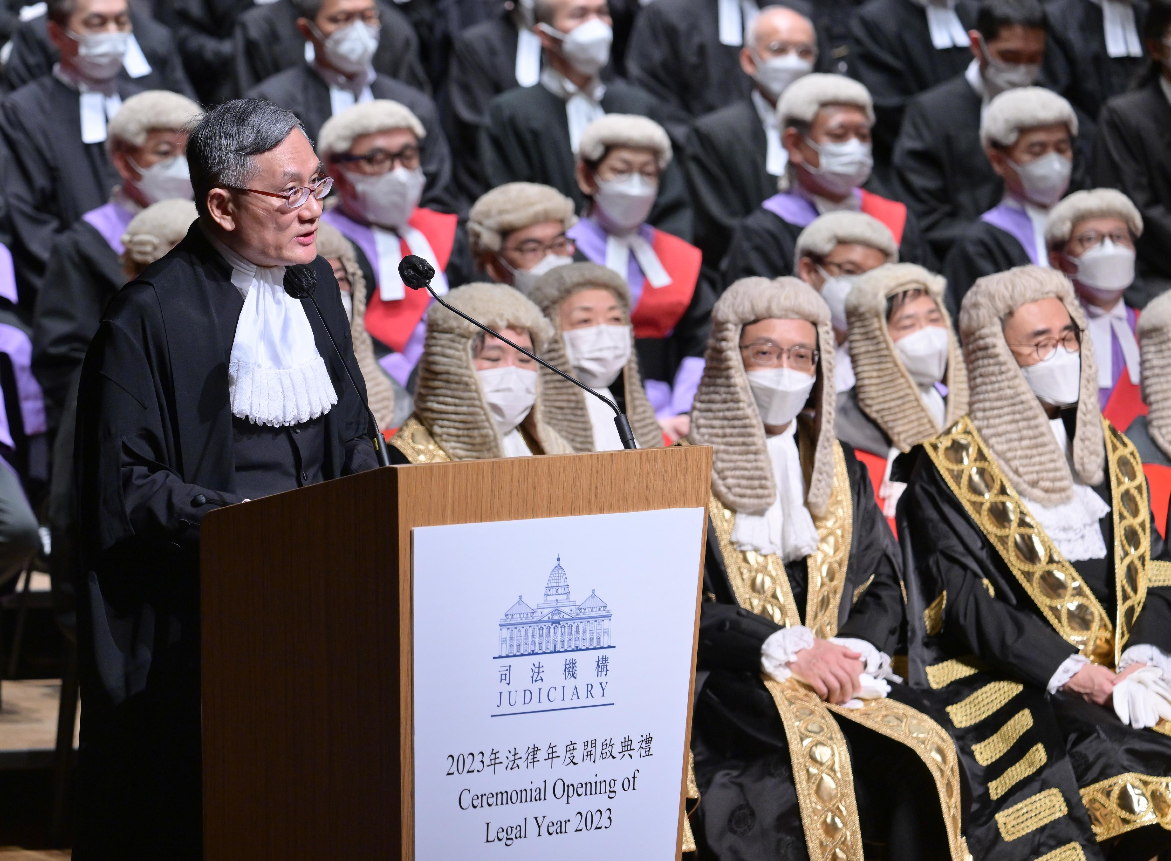 The Chief Justice of the Court of Final Appeal, Mr Andrew Cheung Kui-nung, today (January 16) gives an address at the Ceremonial Opening of the Legal Year 2023.
