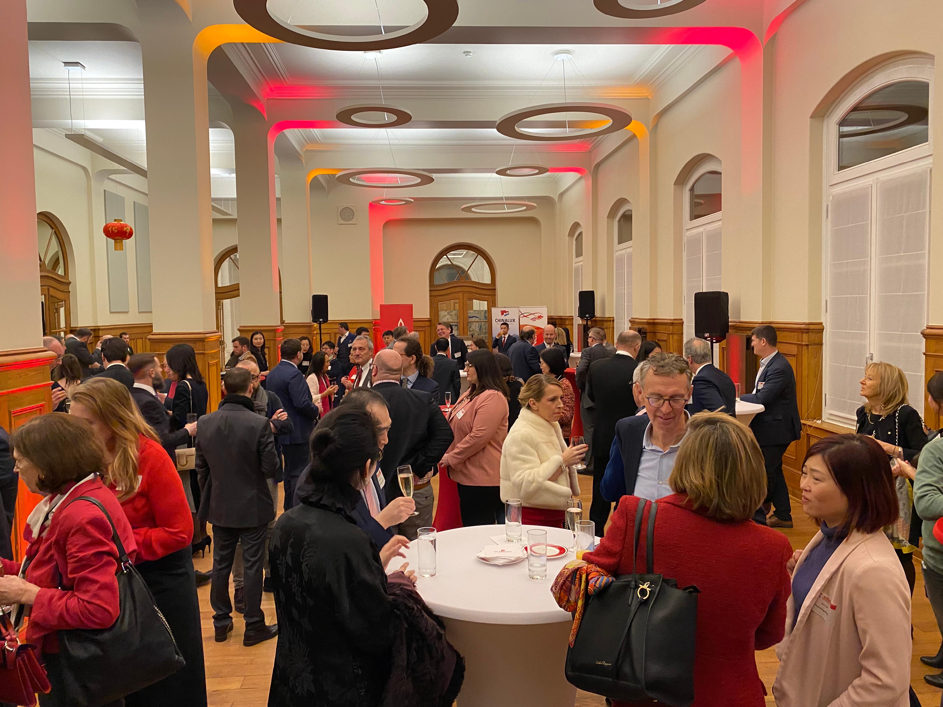 Photo shows guests, including government officials and representatives of the financial and business sectors and the Chinese (including Hong Kong) community, at the Chinese New Year reception hosted by HKETO, Brussels in Luxembourg on January 19 (Luxembourg time).