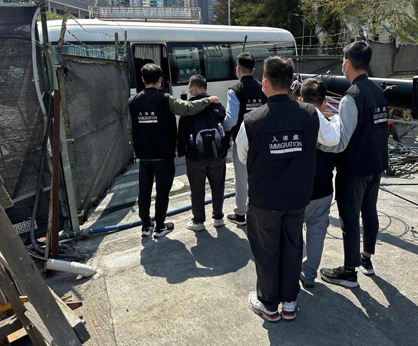 The Immigration Department mounted a series of territory-wide anti-illegal worker operations codenamed "Lightshadow", "Twilight" and a joint operation with the Hong Kong Police Force codenamed "Champion" for four consecutive days from February 27 to yesterday (March 2). Photo shows suspected illegal workers arrested during an operation.