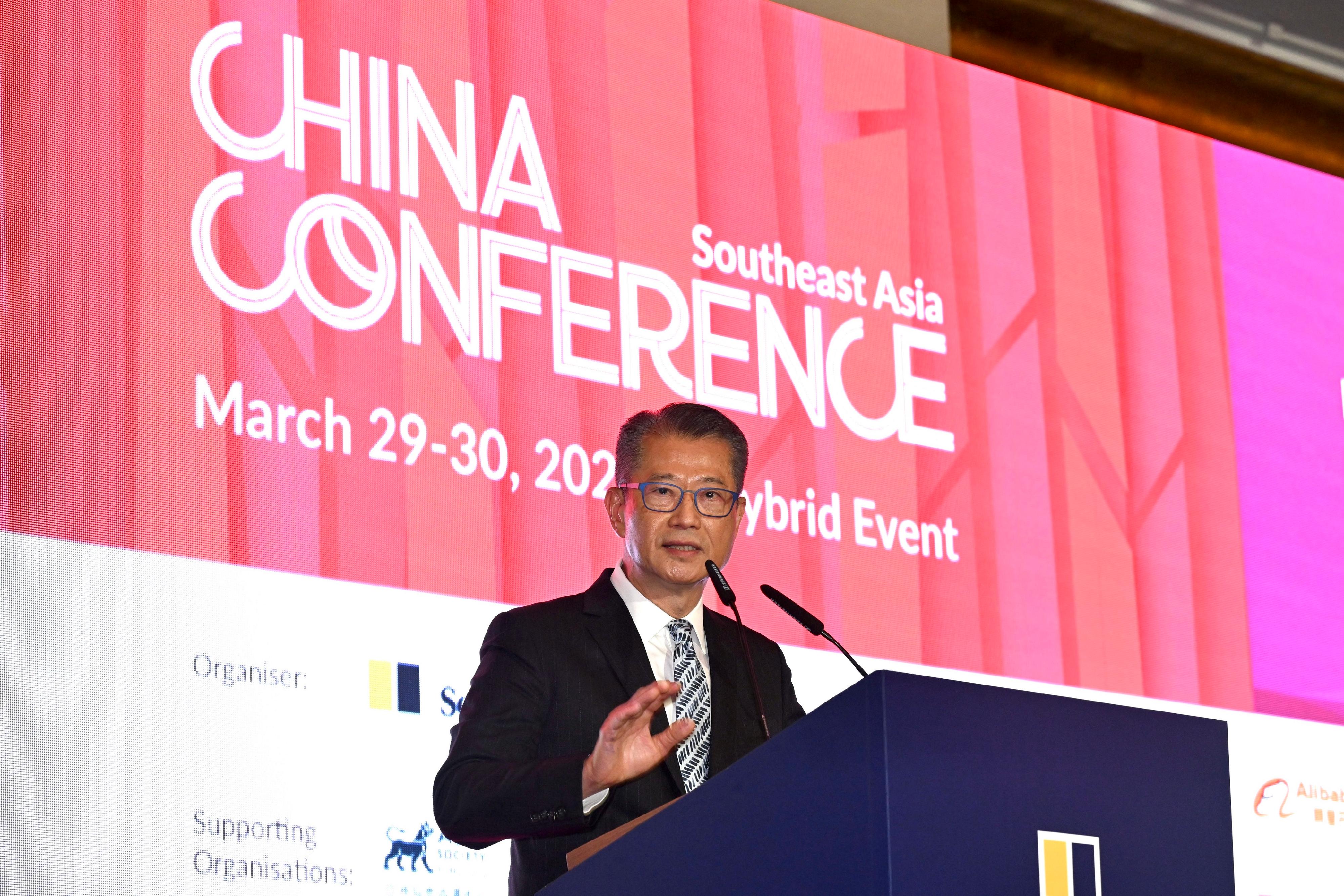 The Financial Secretary, Mr Paul Chan, speaks at the China Conference: Southeast Asia 2023 held by the South China Morning Post on March 29.
