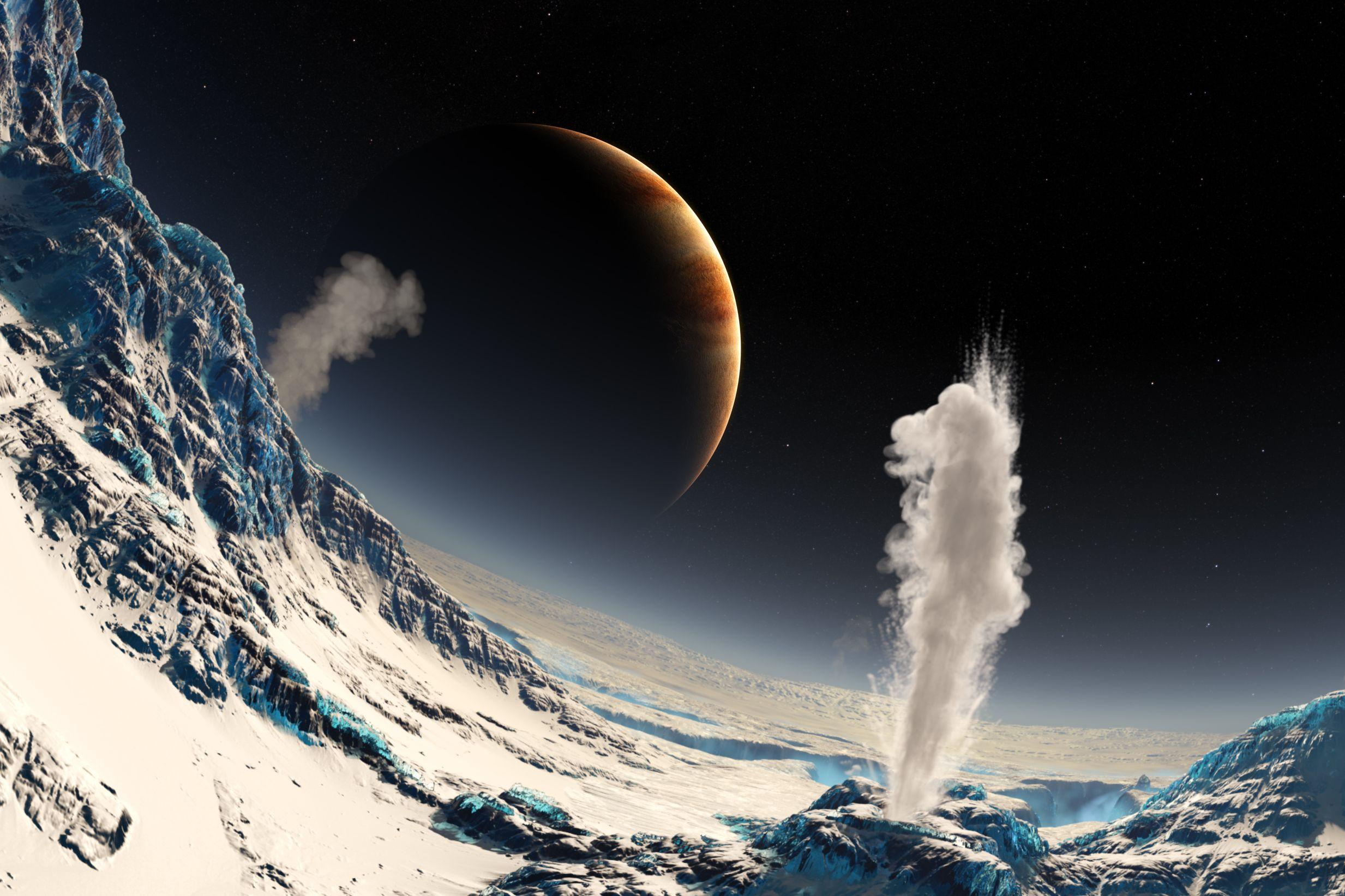 香港太空館天象廳四月一日起放映全新立體球幕電影《星際航行者3D》，讓觀眾跟隨美國太空總署在一九七七年發射的航行者一號和二號太空探測器展開一場星際旅程，探索太陽系遙遠行星之謎。圖示木星的衞星──木衞二「歐羅巴」，它的冰層之下隱藏了液態水海洋。