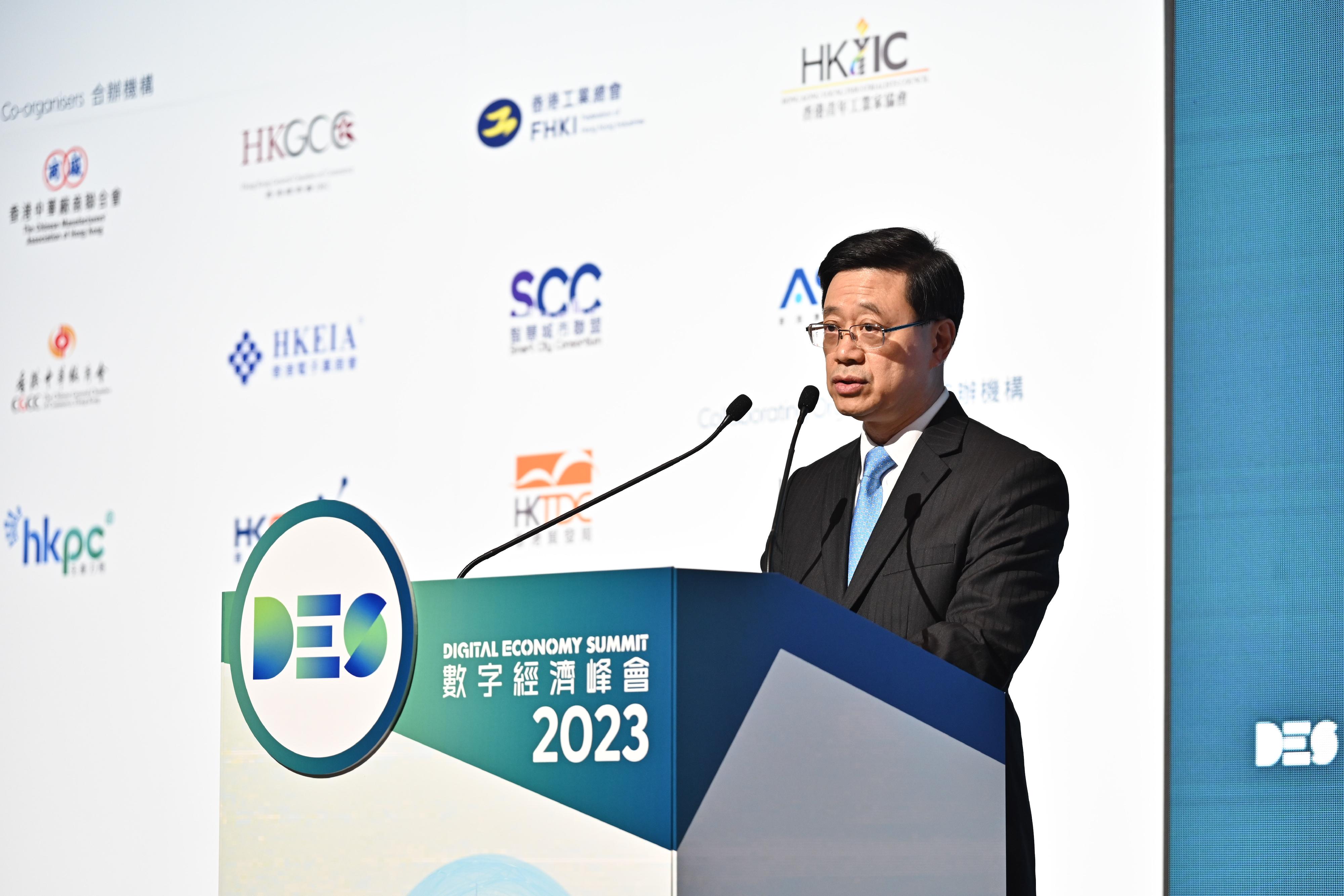 The Chief Executive, Mr John Lee, speaks at the Digital Economy Summit 2023 today (April 13).