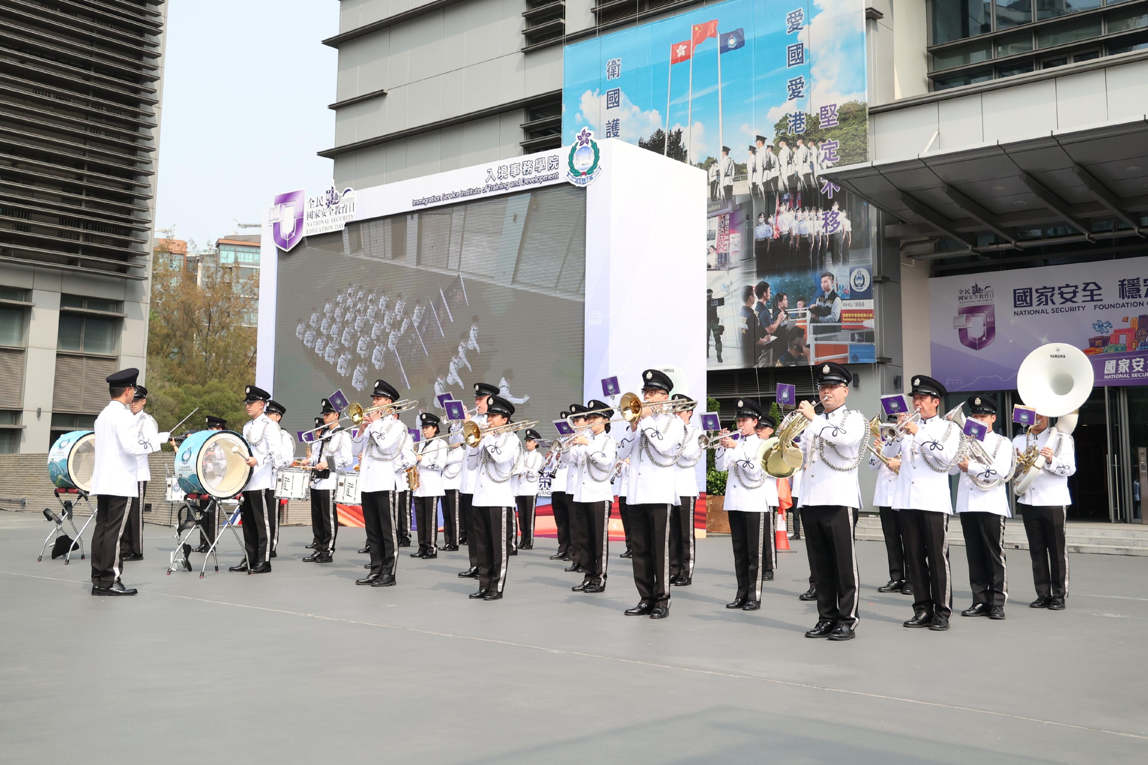 The Immigration Band gave a performance during an open day for the National Security Education Day today (April 15).