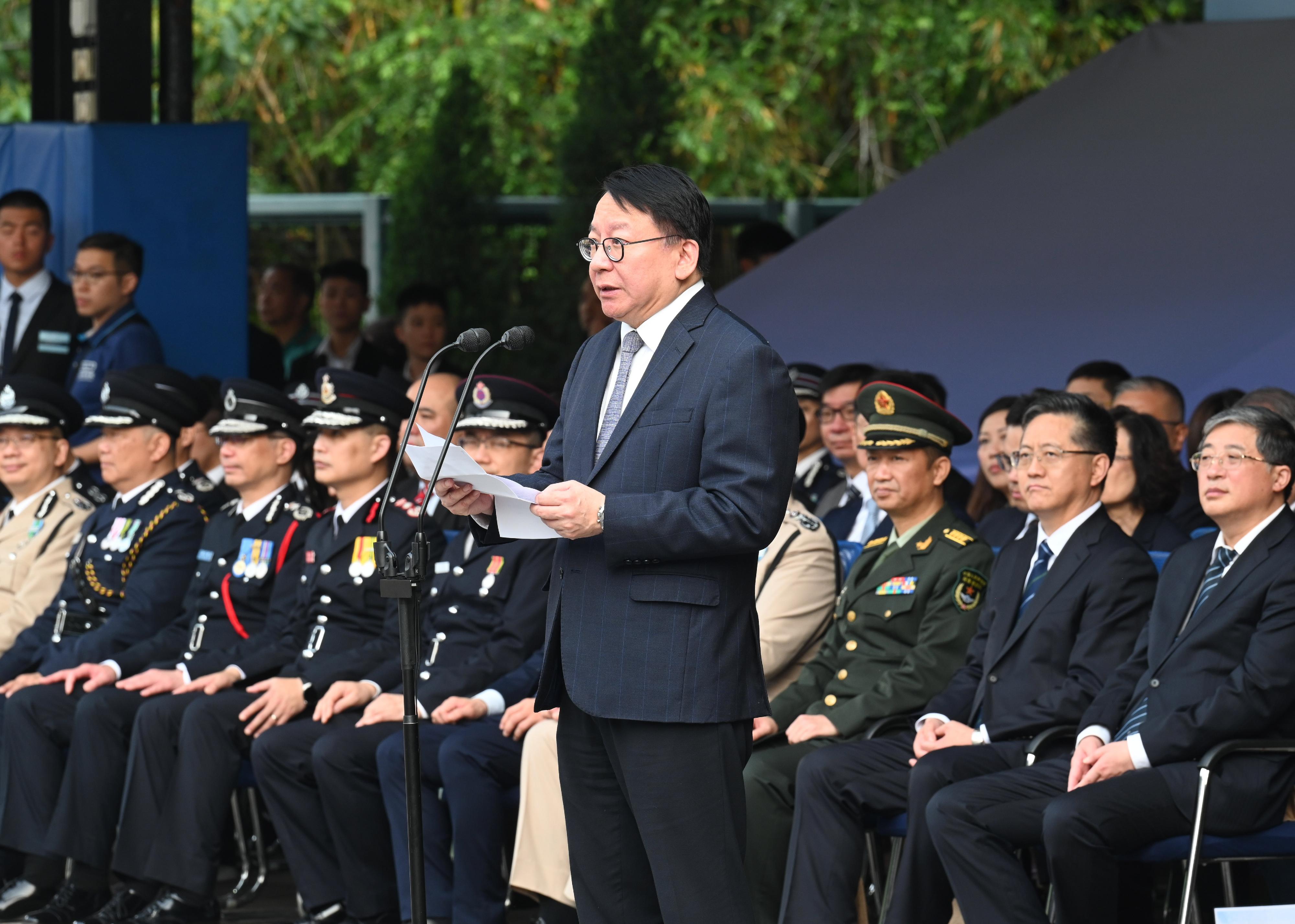 政務司司長陳國基今日（四月十五日）在「全民國家安全教育日」升旗儀式致辭。