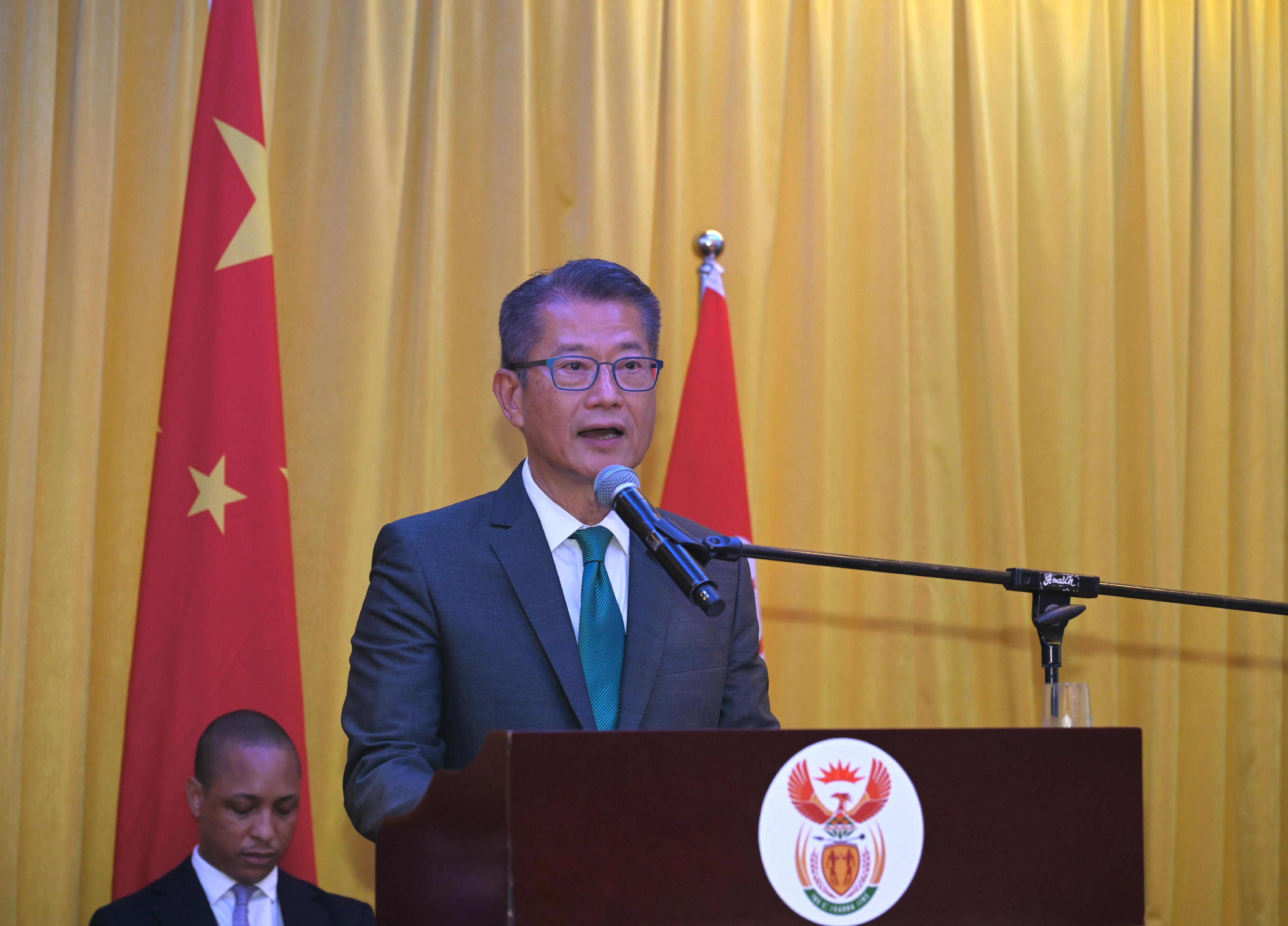 The Financial Secretary, Mr Paul Chan, speaks at the Republic of South Africa: National Freedom Day Reception today (April 27).