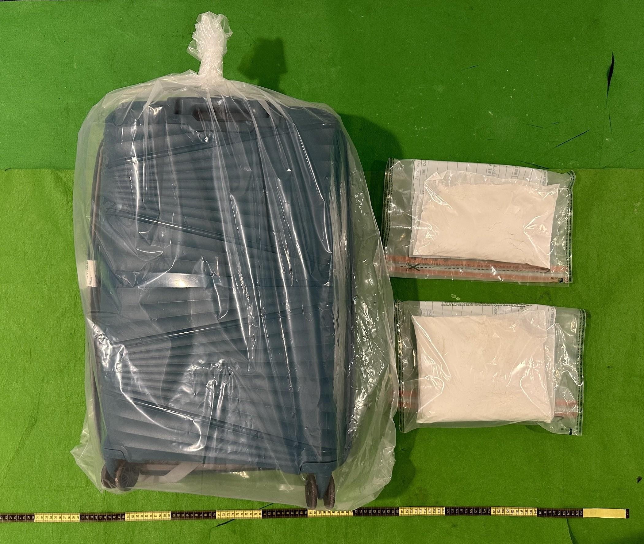 Hong Kong Customs on May 20 seized about three kilograms of suspected cocaine with a total estimated market value of about $2.4 million at Hong Kong International Airport. Photo shows the suspected cocaine seized.