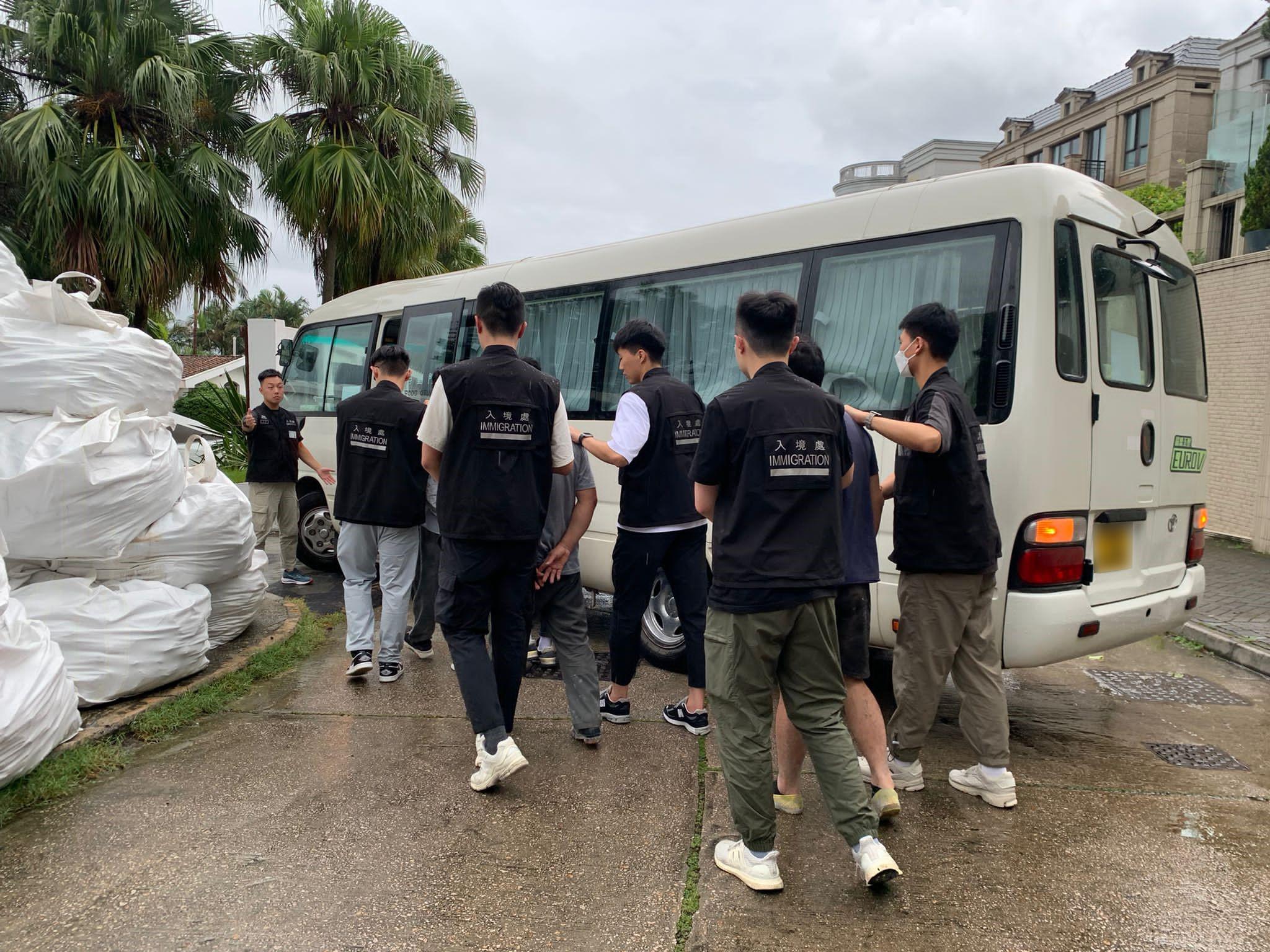 The Immigration Department mounted a series of territory-wide anti-illegal worker operations codenamed "Contribute" and "Twilight", and joint operations with the Hong Kong Police Force codenamed "Champion" and "Windsand", for four consecutive days from June 5 to yesterday (June 8). Photo shows suspected illegal workers arrested during an operation.