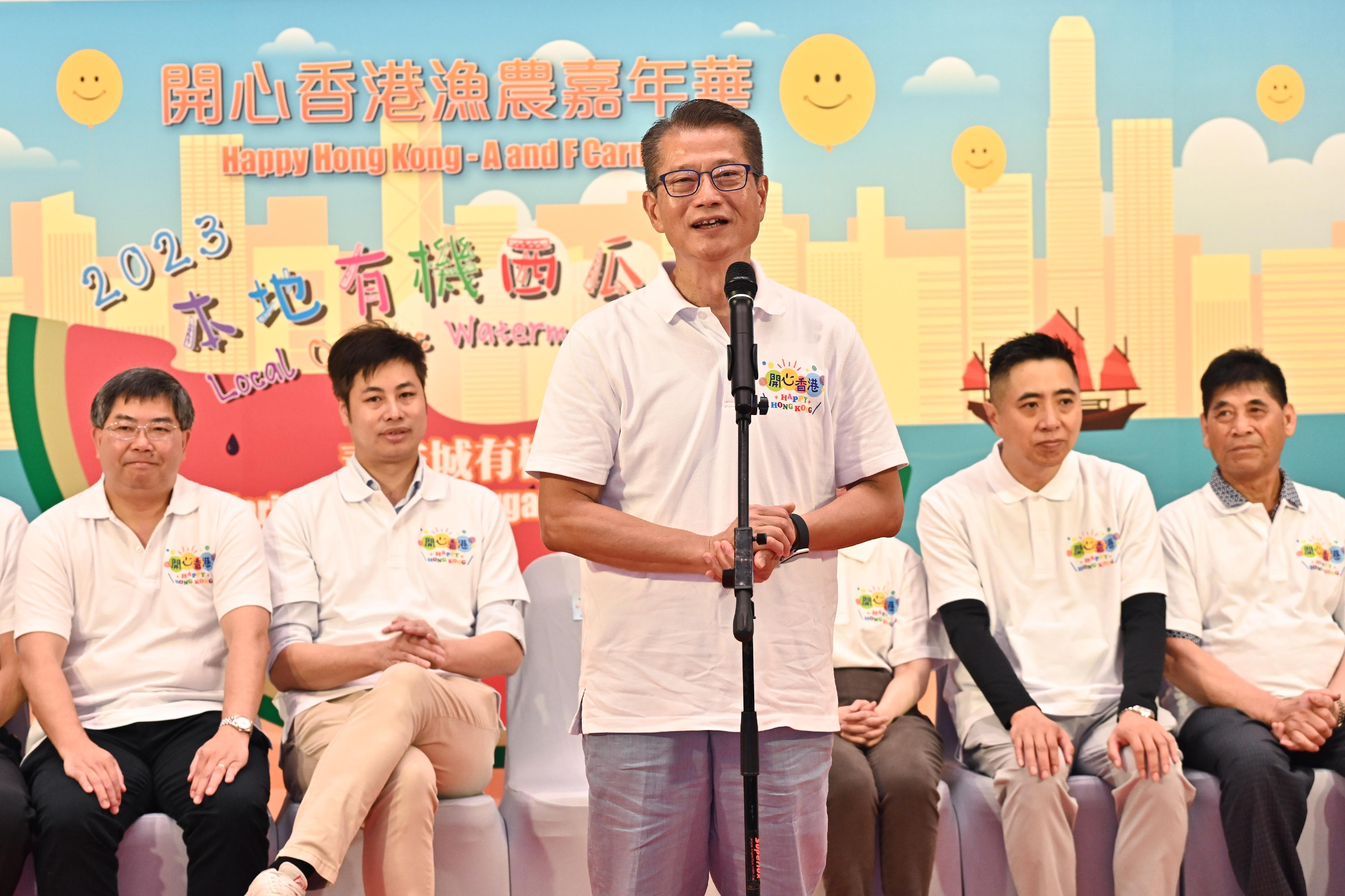 The Financial Secretary, Mr Paul Chan, speaks at the opening ceremony of the Happy Hong Kong - A and F Carnival: Local Organic Watermelon Festival 2023 today (June 22). 