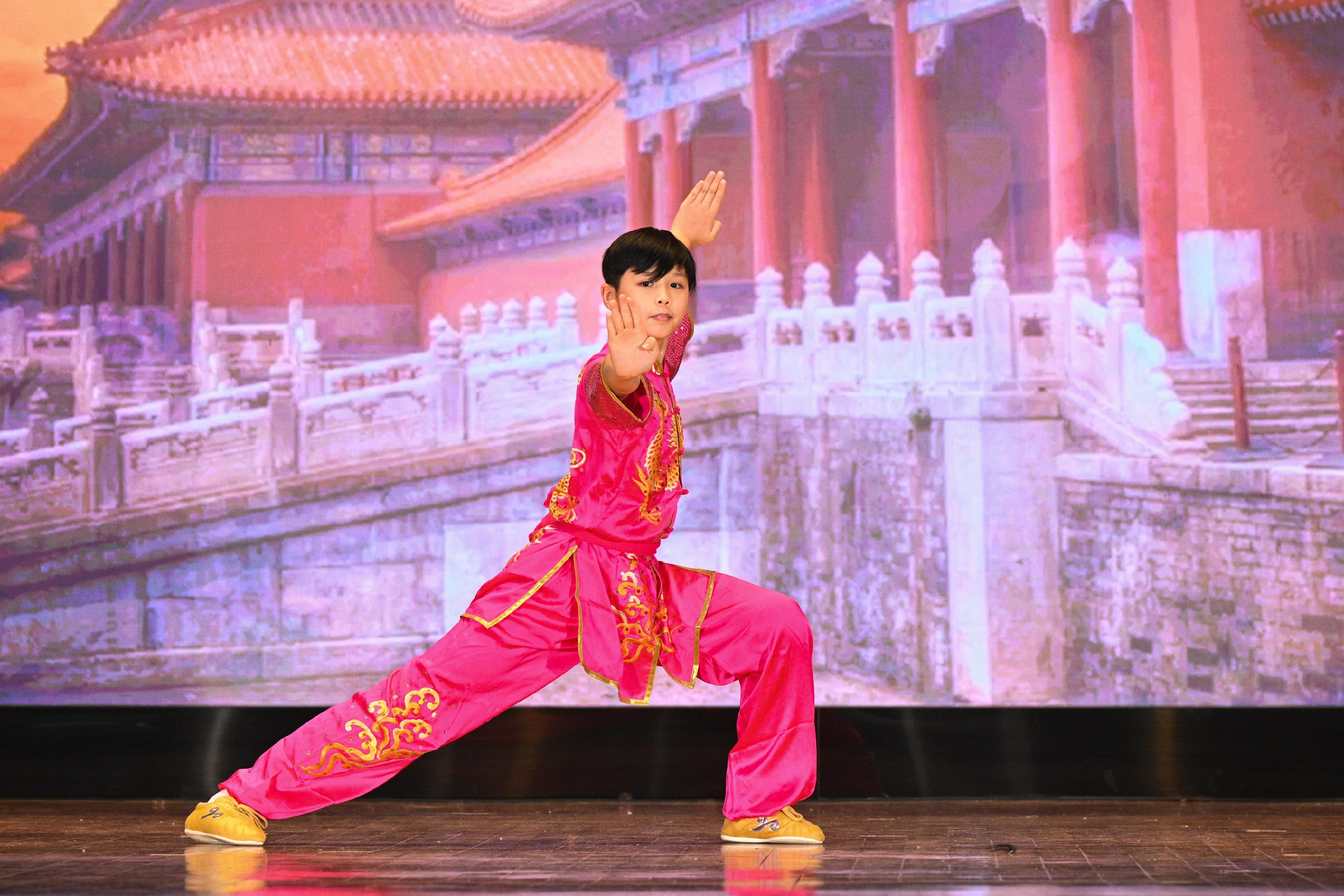 The Education Bureau today (June 30) held the "Love Our Home, Treasure Our Country" Celebration of 26th Anniversary of Hong Kong's Return to the Motherland cum Government Schools Joint School Activities Gala. Photo shows a student performing martial arts.