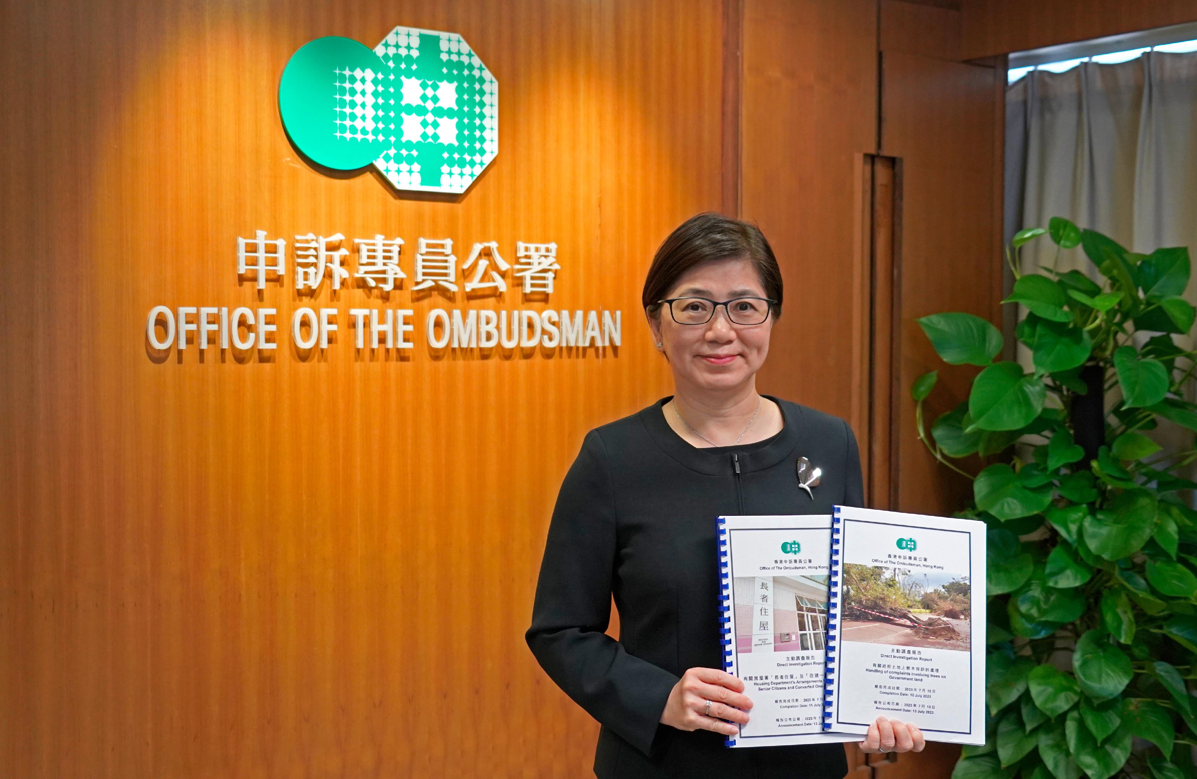 The Ombudsman, Ms Winnie Chiu, holds a press conference today (July 13) to announce the results of two direct investigations into the handling of complaints involving trees on government land and Housing Department's arrangements for Housing for Senior Citizens and converted one-person units.