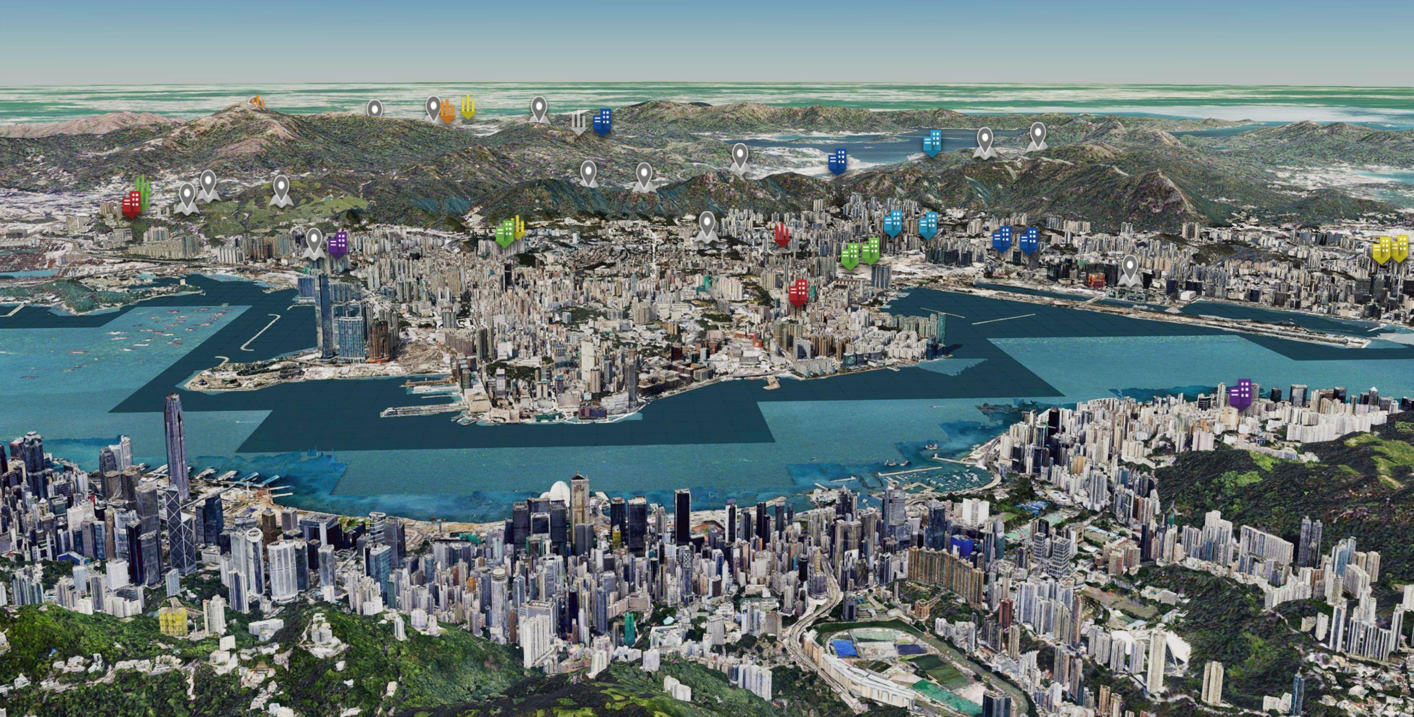 The Hong Kong Housing Authority has developed the Project Information Management and Analytics Platform (HA-PIMAP). Photo shows the use of Digital Twin technology with 3D digital map for public housing development projects to uplift management efficiency.
