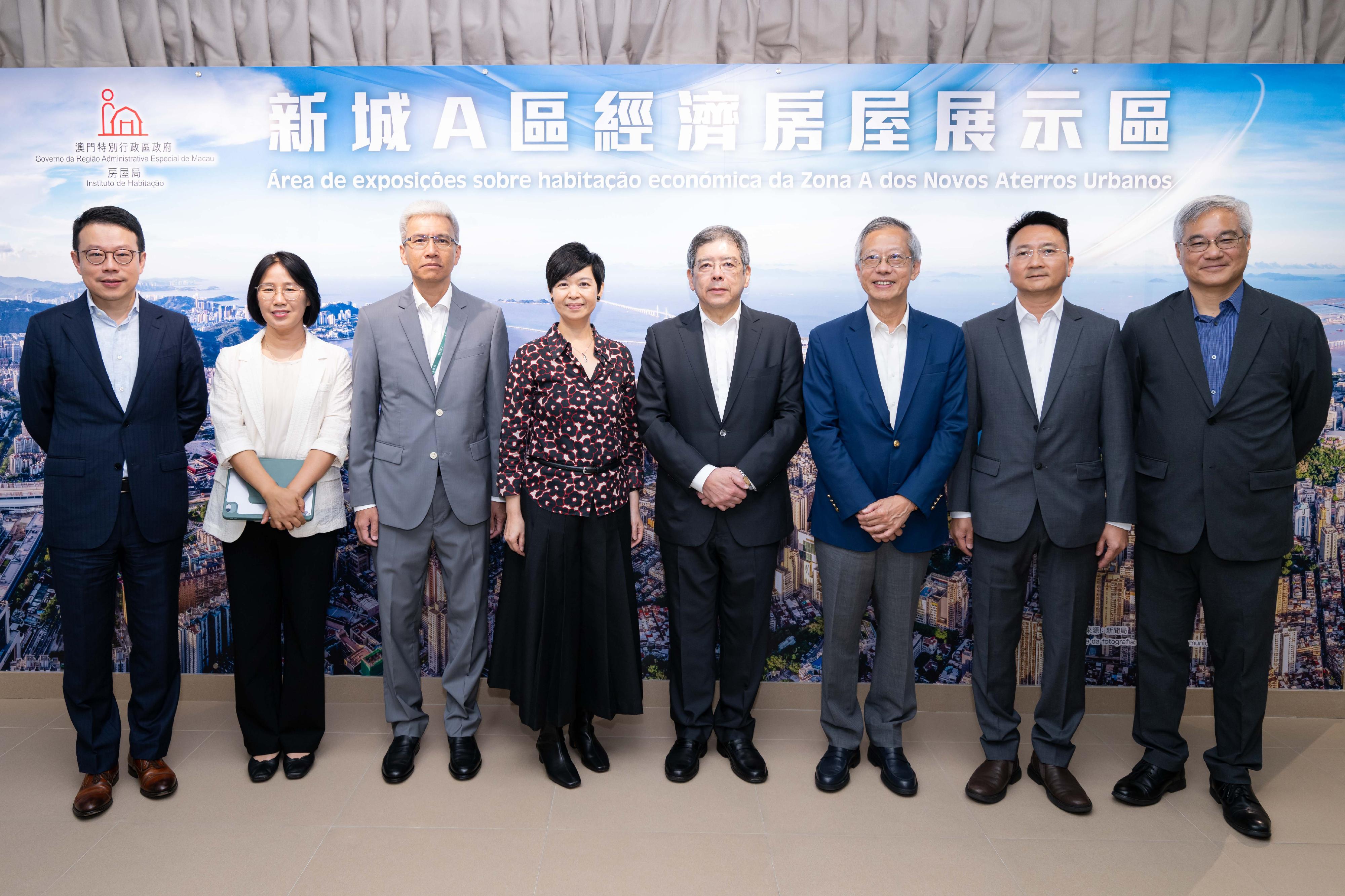 The Secretary for Housing, Ms Winnie Ho, visited Macao today (August 15) to exchange views with government officials of the Macao Special Administrative Region (SAR) on public housing system and policies, overall planning of Macao and progress of public works projects, as well as inspecting housing and urban development projects in Macao. Photo shows Ms Ho (fourth left); the Secretary for Transport and Public Works of the Macao SAR, Mr Raimundo Arrais do Rosário (fourth right); the Chairman of the Hong Kong Housing Society (HKHS), Mr Walter Chan (third right); the Vice-Chairman of the HKHS, Professor Ling Kar-kan (first right); and the Chief Executive Officer and Executive Director of the HKHS, Mr James Chan (first left).
 
