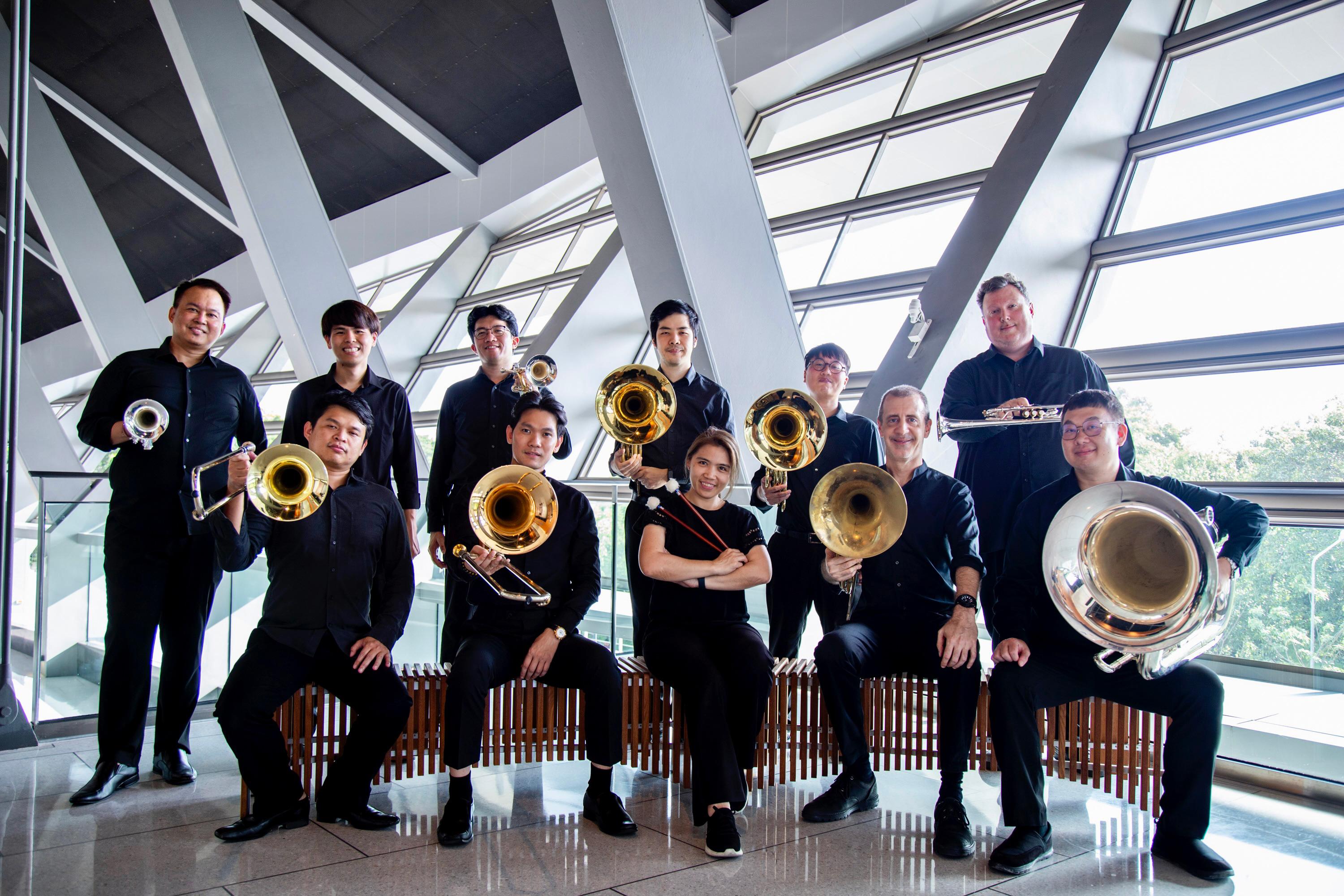 The Hong Kong Week 2023@Bangkok will be held in Bangkok, Thailand, from October 21 to November 12. The brass and percussion sections of the Hong Kong Philharmonic Orchestra and the Thailand Philharmonic Orchestra will jointly perform a chamber concert "Brass and Percussion". Photo shows the brass and percussion section of the Thailand Philharmonic Orchestra.