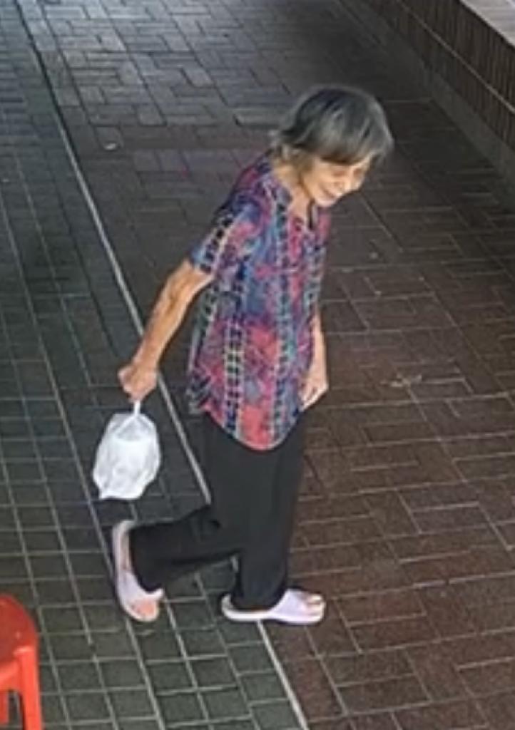 Chen Oi-jun, aged 85, is about 1.52 metres tall, 45 kilograms in weight and of medium build. She has a round face with yellow complexion and short white and grey hair. She was last seen wearing a multi-coloured short sleeves shirt with black vertical stripe, black trousers, and white slippers.