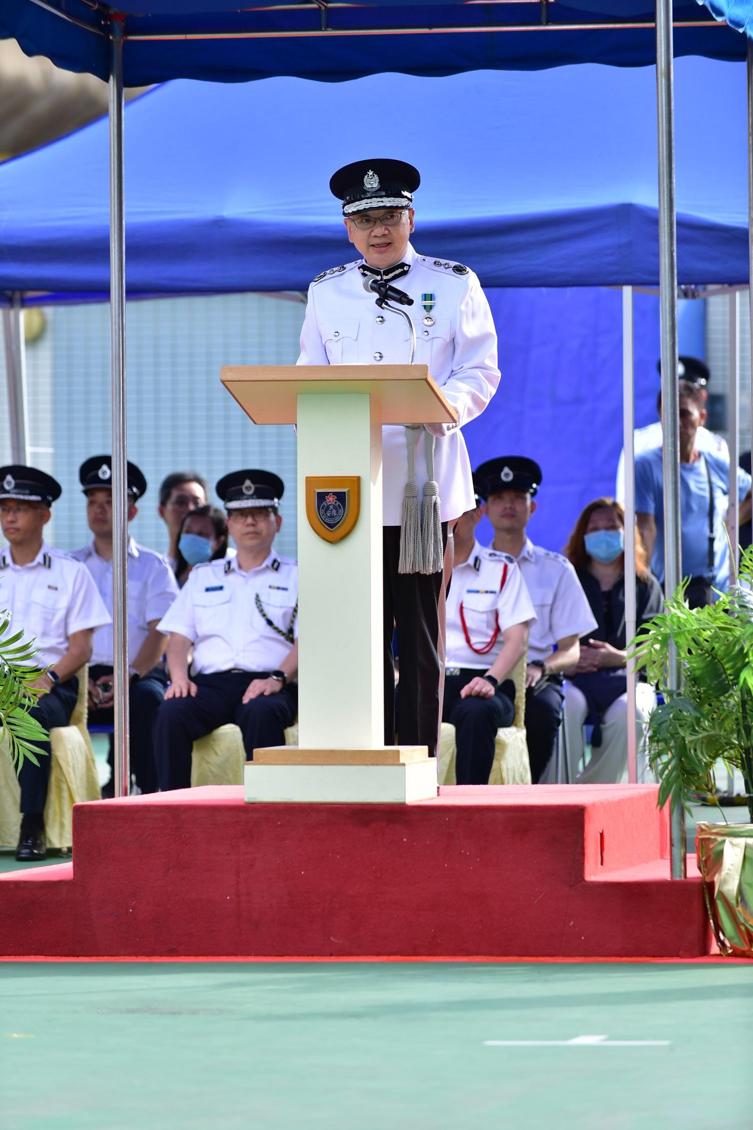 The Acting Director of Immigration, Mr Benson Kwok, delivered a speech at the Civil Aid Service Cadet Corps Foot Drill Competition 2023 today (August 27).