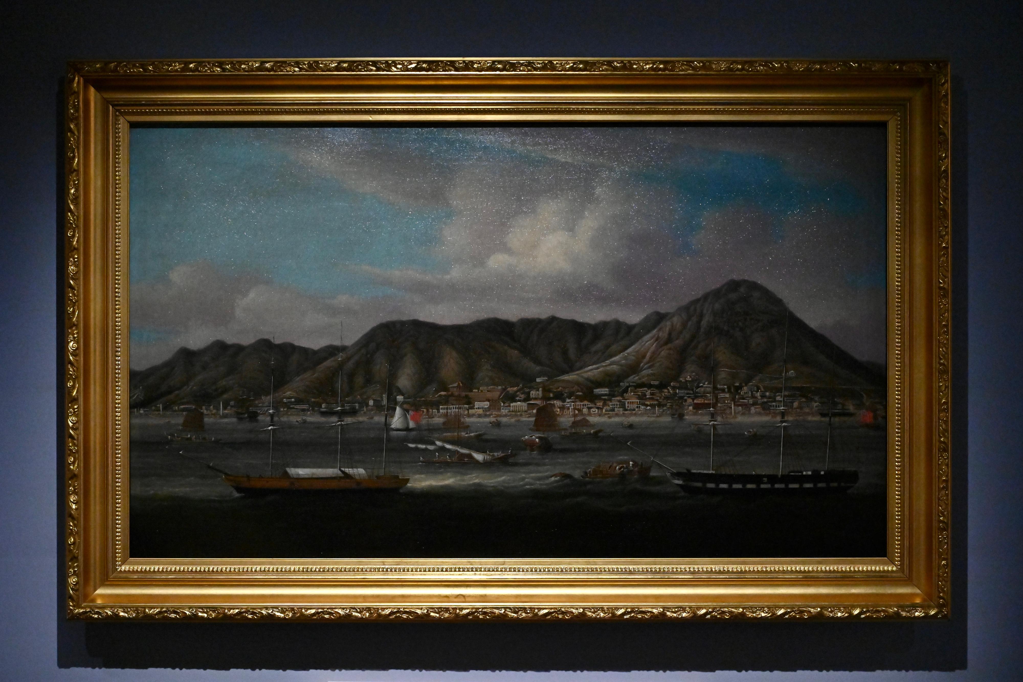 The opening ceremony of the Hong Kong stop of the touring exhibition "A Tale of Three Cities: Guangdong-Hong Kong-Macao Greater Bay Area and Export of Silk Products in the Ming and Qing Dynasties" was held today (September 7) at the Hong Kong Museum of Art. Picture shows the oil painting "Victoria City" from the 19th century. (Collection of Hong Kong Museum of Art)
