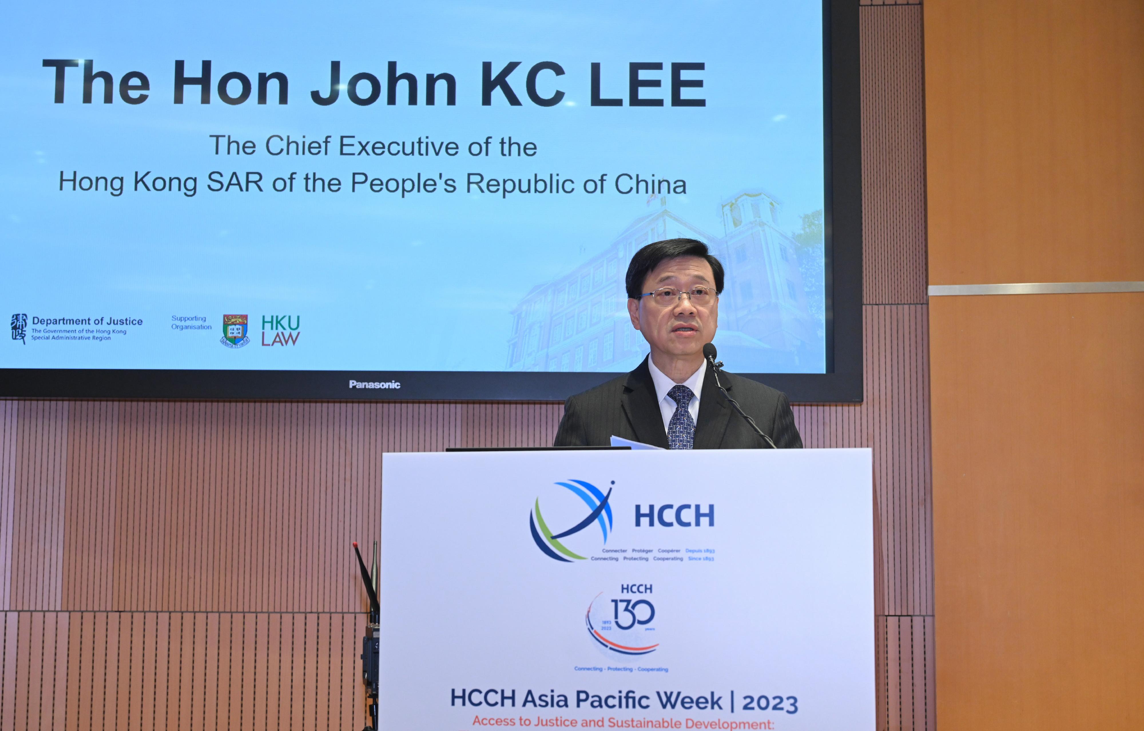 The Chief Executive, Mr John Lee, speaks at the HCCH Asia Pacific Week 2023 today (September 11).
