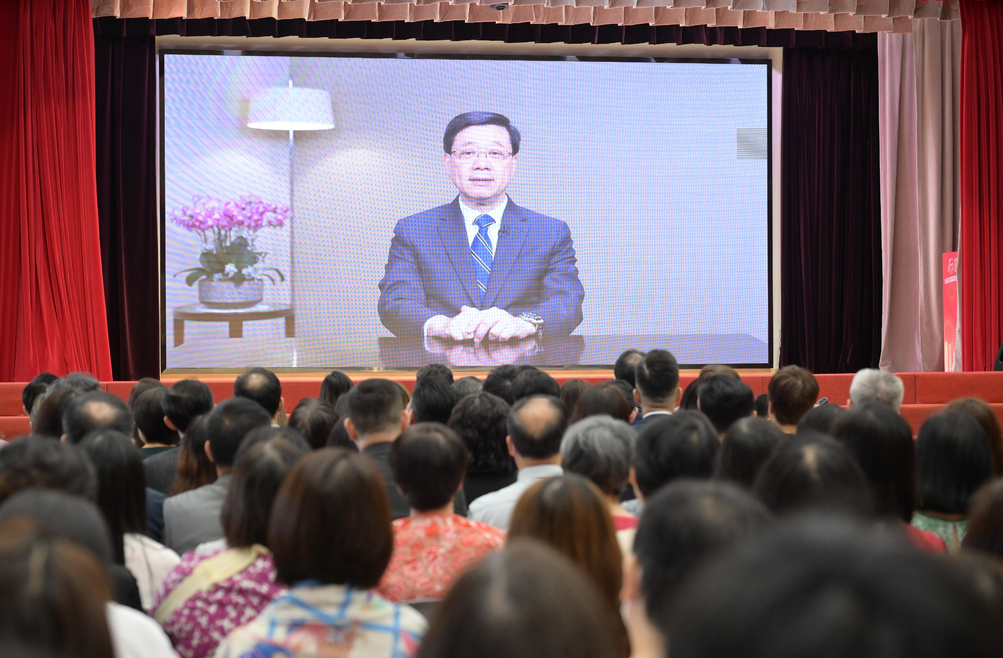 The Chief Executive, Mr John Lee, today (September 16) delivers a video speech at the “Love Our Home, Treasure Our Country” - National Day Celebration cum Joint School National Education Activities Kick-off Ceremony. 