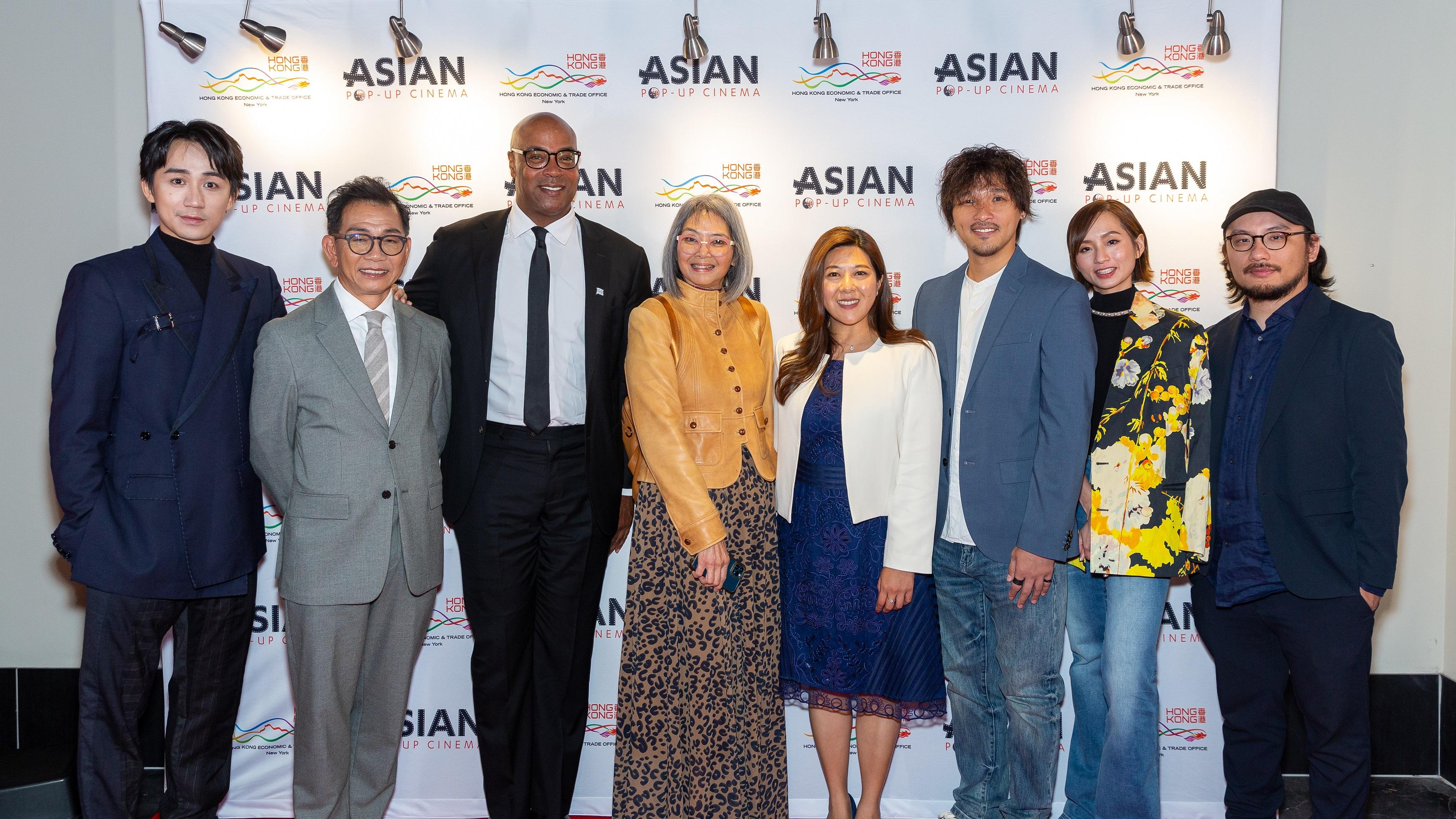 Several Hong Kong film talents across different generations were recognised for their outstanding achievement and contribution to the industry at the awards presentation ceremony of the Asian Pop-Up Cinema (APUC) Season 17 in Chicago on September 16 (Chicago time). Photo shows the Director of the Hong Kong Economic and Trade Office in New York, Ms Maisie Ho (4th right), with (from left) actor Ng Siu-hin; actor Ben Yuen; the Chair of Board of Directors of Choose Chicago, Mr Glenn Eden; the Executive Director of the APUC, Ms Sophia Wong Boccio; actor Wong You-nam; actress Rachel Leung and director Lawrence Kan.