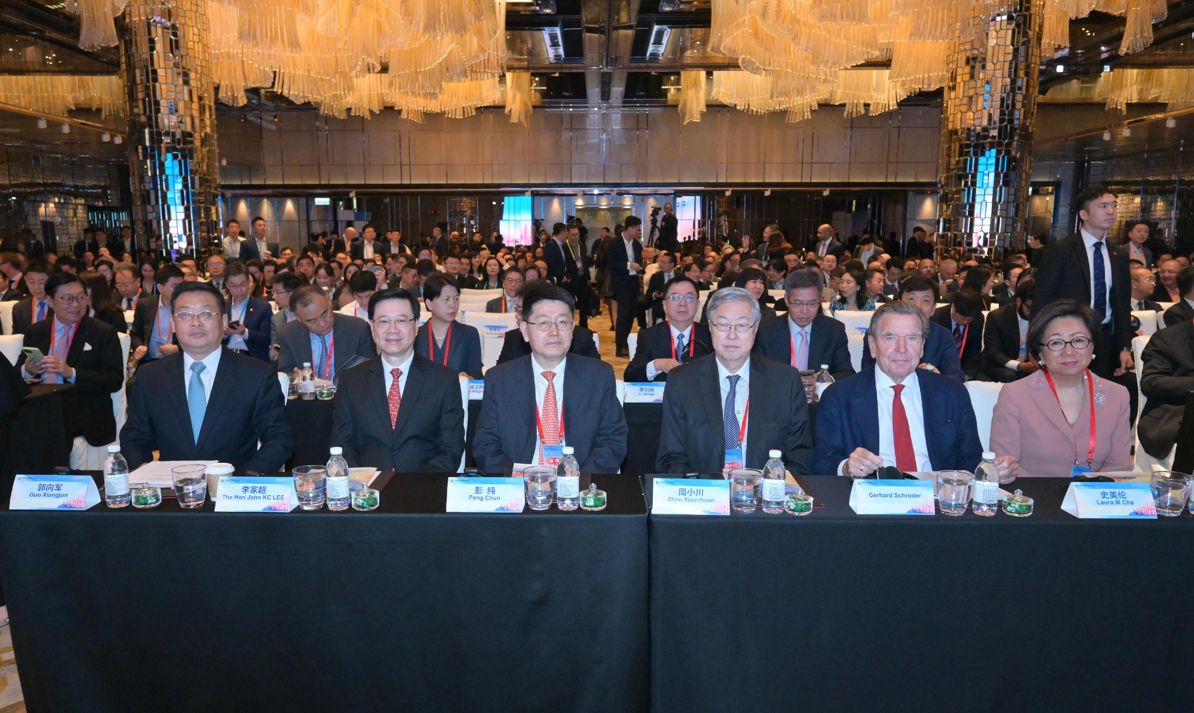 The Chief Executive, Mr John Lee, attended the China Investment Corporation Forum 2023 & Cross-Border Investment and International Industrial Cooperation Conference today (September 20). Photo shows (front row, from left) Executive Vice President and Deputy Chief Investment Officer of China Investment Corporation (CIC) Mr Guo Xiangjun; Mr Lee; the Chairman and Chief Executive Officer of CIC, Mr Peng Chun; and member of the International Advisory Council of CIC and the Vice Chairman of the Board of Boao Forum for Asia, Mr Zhou Xiaochuan.