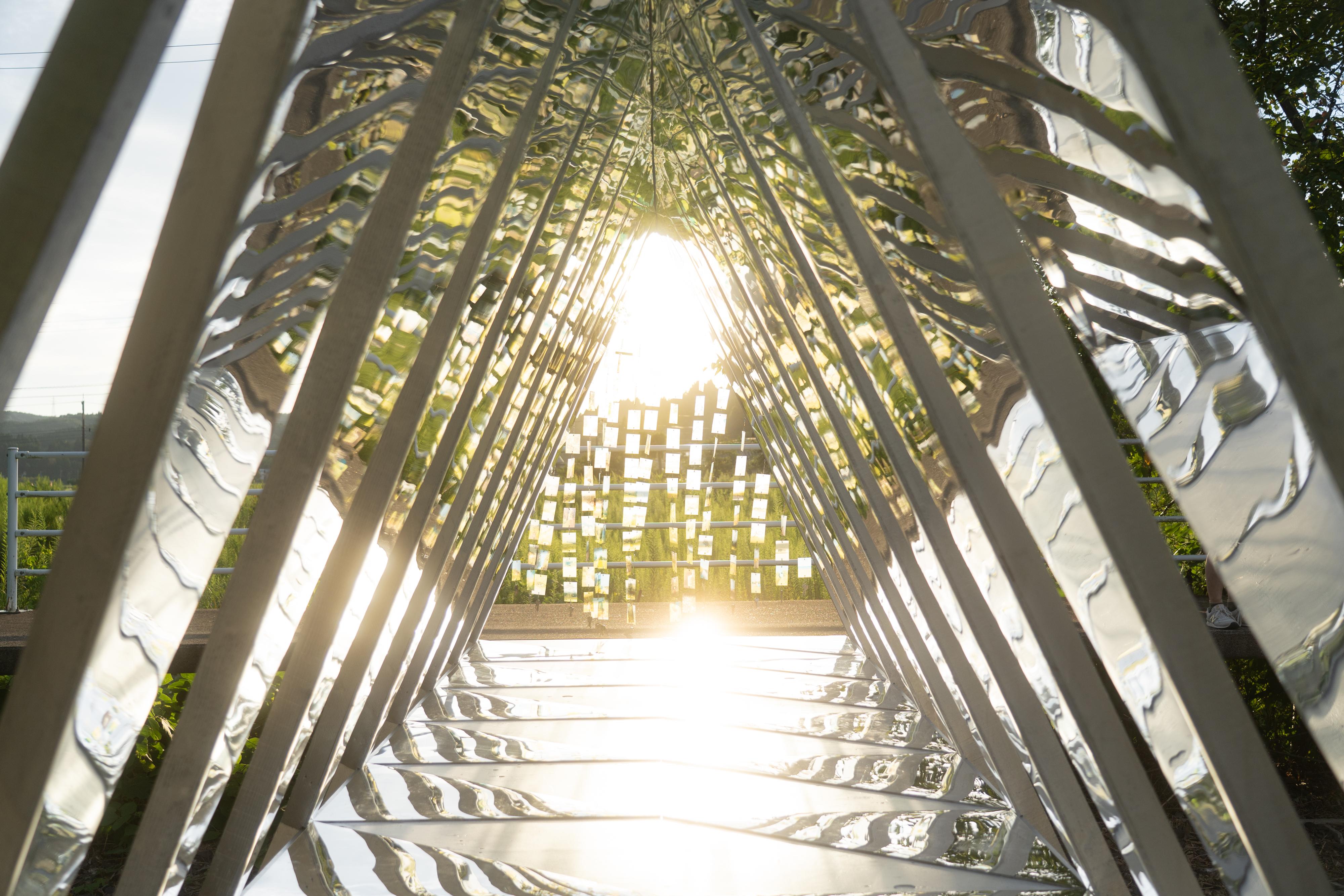 The Station by the Sea at Oku-Noto Triennale 2023 - Residence and Exhibition Programme is now being held until November 12 at the former Ukai Station in the city of Suzu on the Noto Peninsula. Photo shows the artwork "Secret Express" by Hong Kong artist Anthony Ko. 