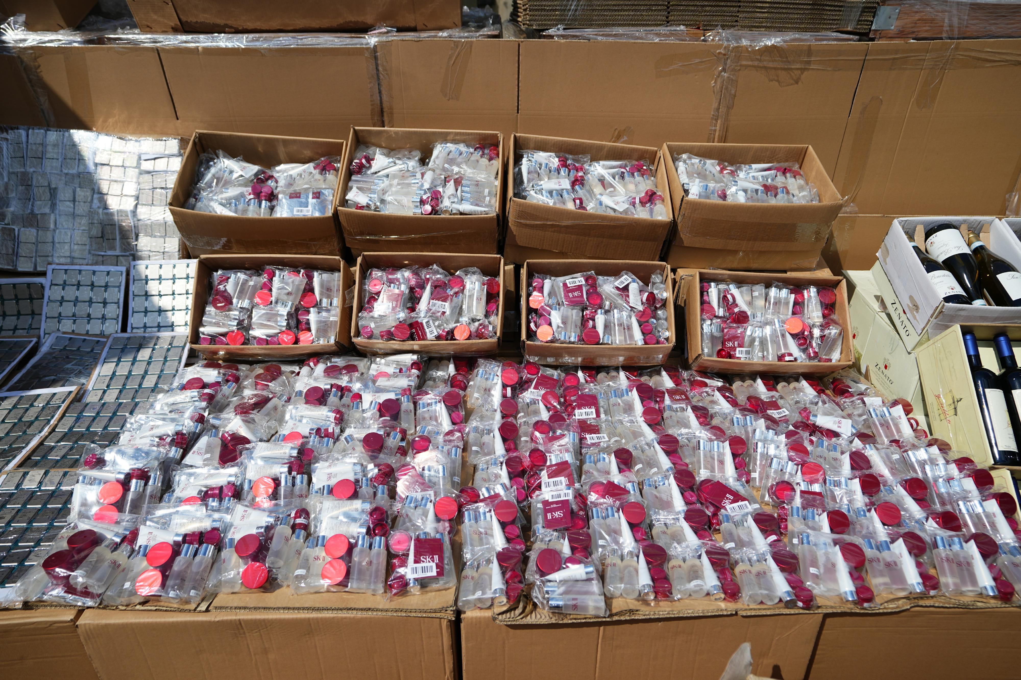 Hong Kong Customs mounted a special operation codenamed "Wave Breaker" from August to September and detected four suspected smuggling cases involving ocean-going vessels and two suspected smuggling cases involving river trade vessels. A large batch of suspected smuggled goods with a total estimated market value of about $100 million was seized. Photo shows some of the skincare products seized.

