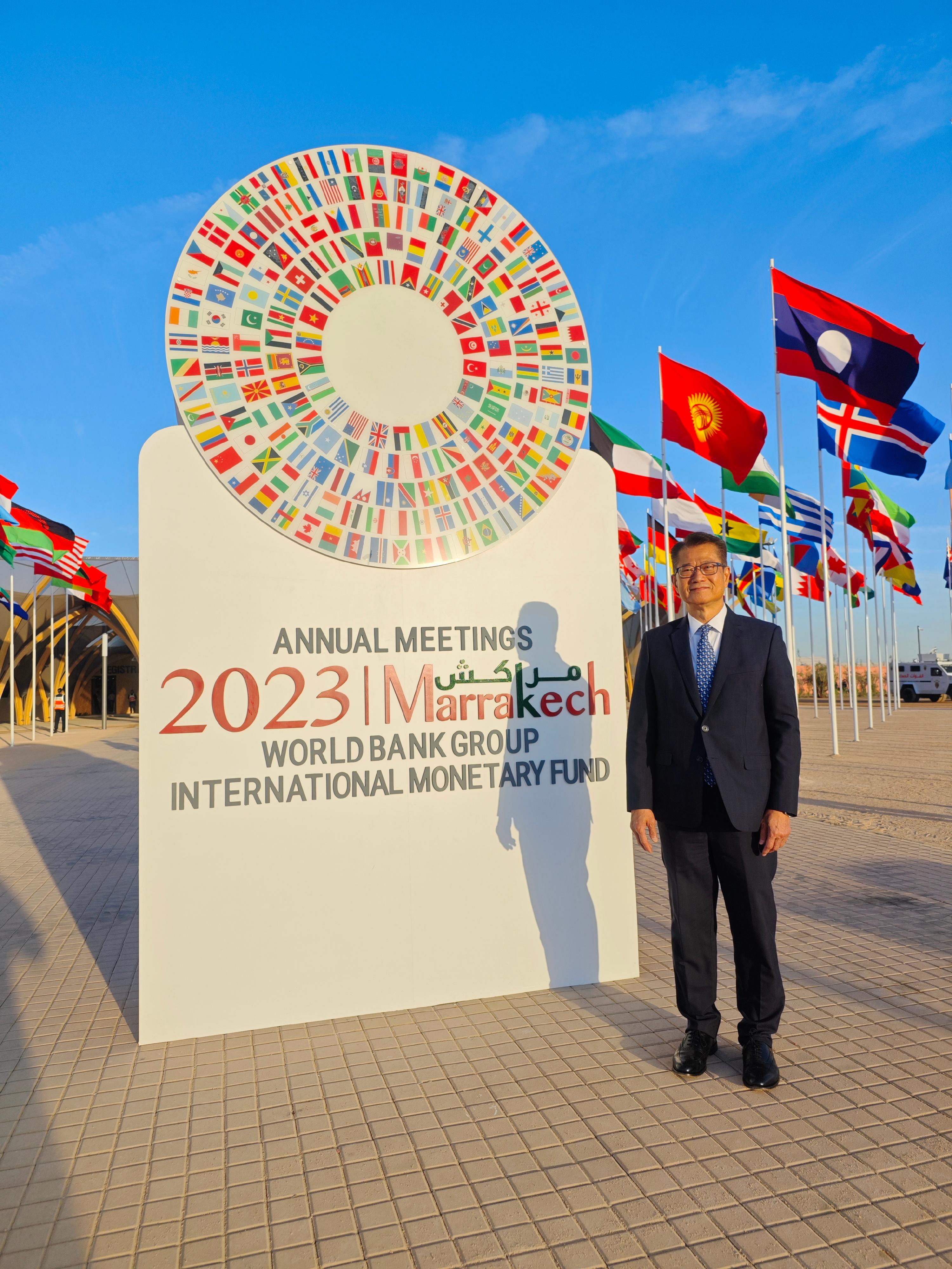 The Financial Secretary, Mr Paul Chan, attended the 2023 Annual Meetings of the International Monetary Fund and the World Bank Group in Marrakech, Morocco, yesterday (October 13, Marrakech time), as a member of the Chinese delegation.