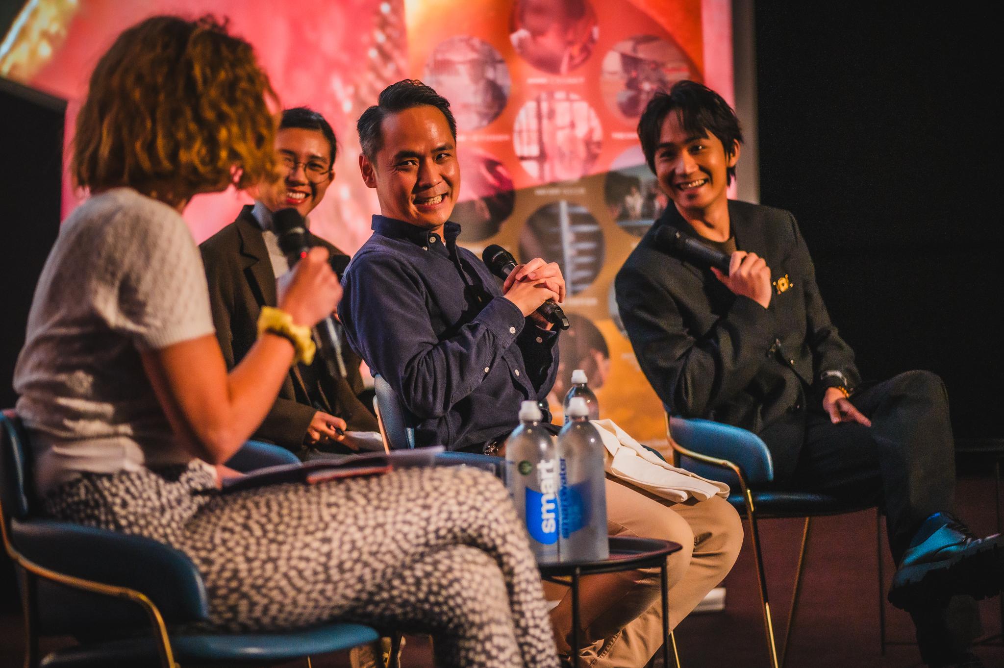 The Hong Kong Economic and Trade Office, London and Create Hong Kong supported the London East Asia Film Festival from October 18 to 29 (London time), showcasing a selection of seven Hong Kong films. Photo shows actor Ng Siu-hin (first right) and director Au Cheuk-man at the Question and Answer session after the screening of "Stand Up Story".