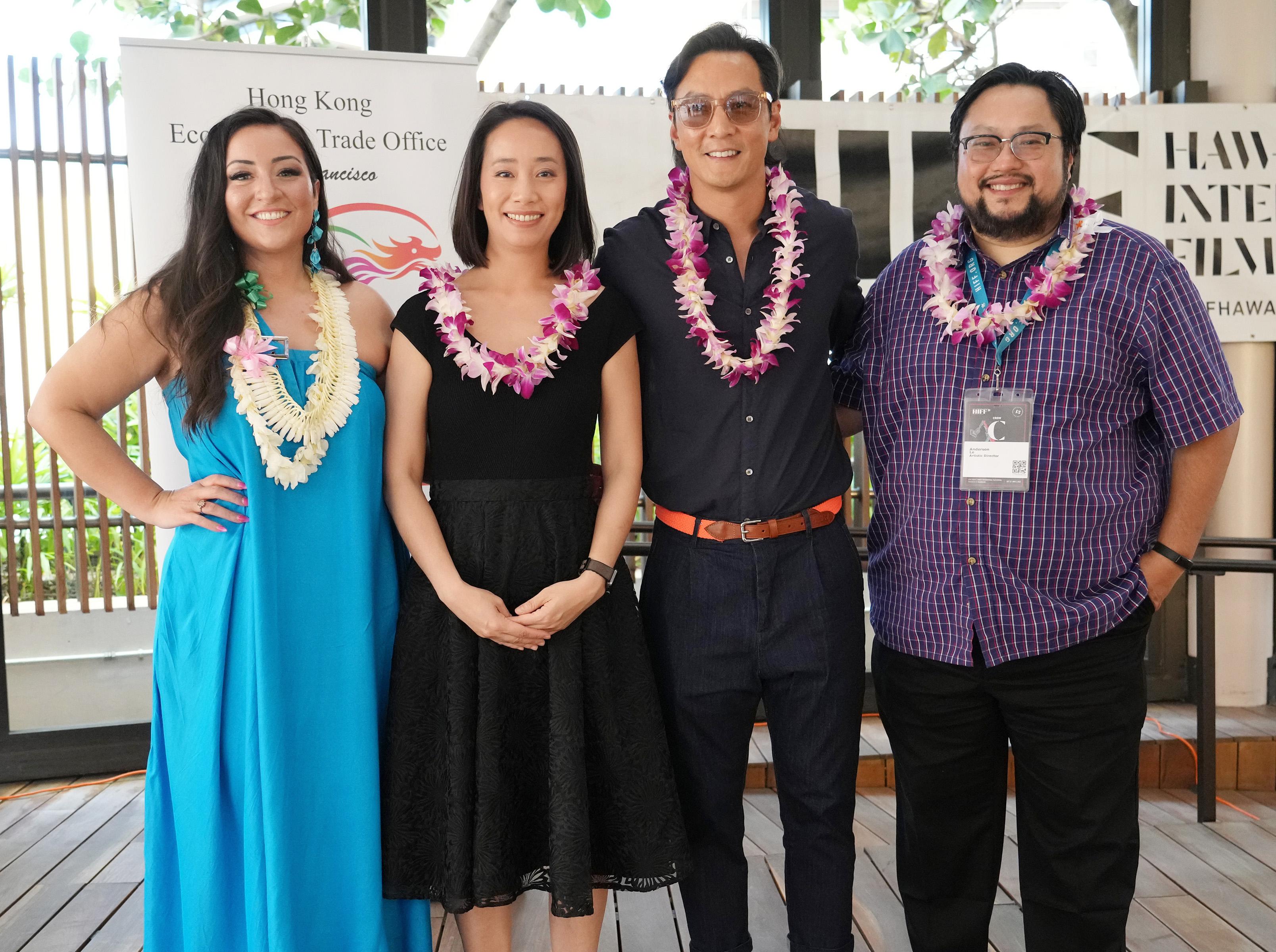 The Hong Kong Economic and Trade Office in San Francisco (HKETO San Francisco) sponsored the 43rd Hawai'i International Film Festival (HIFF), which features "Spotlight on Hong Kong" as part of its special presentation to showcase Hong Kong movies. Photo shows (from left) the Executive Director of HIFF, Ms Beckie Stocchetti; the Director of HKETO San Francisco, Ms Jacko Tsang; honouree of "Spotlight on Hong Kong" Daniel Wu; and the Artistic Director of HIFF, Mr Anderson Le, at the Spotlight on Hong Kong Reception on October 17 (Honolulu time).