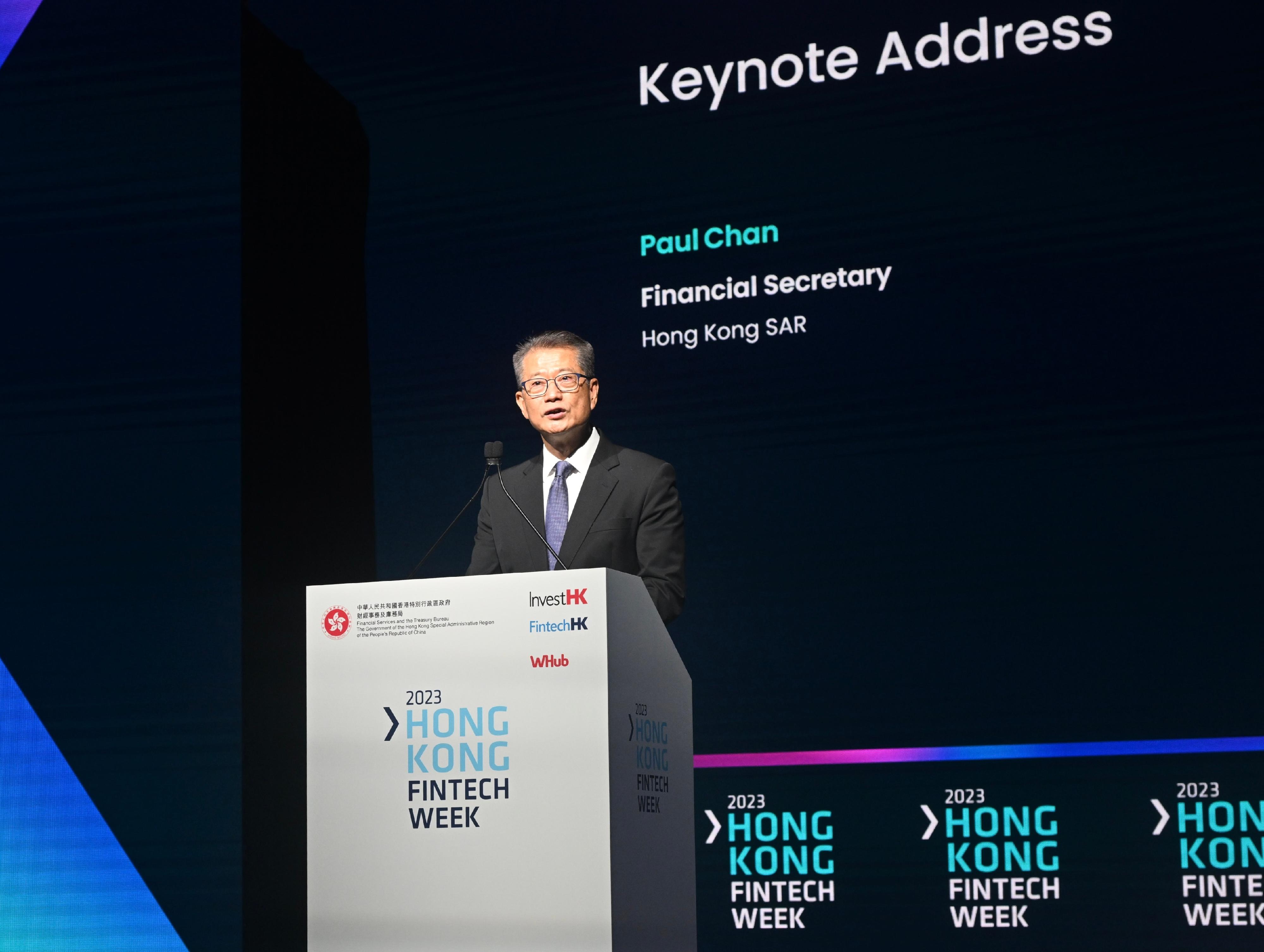 The Financial Secretary, Mr Paul Chan, speaks at Hong Kong FinTech Week 2023 today (November 2).
