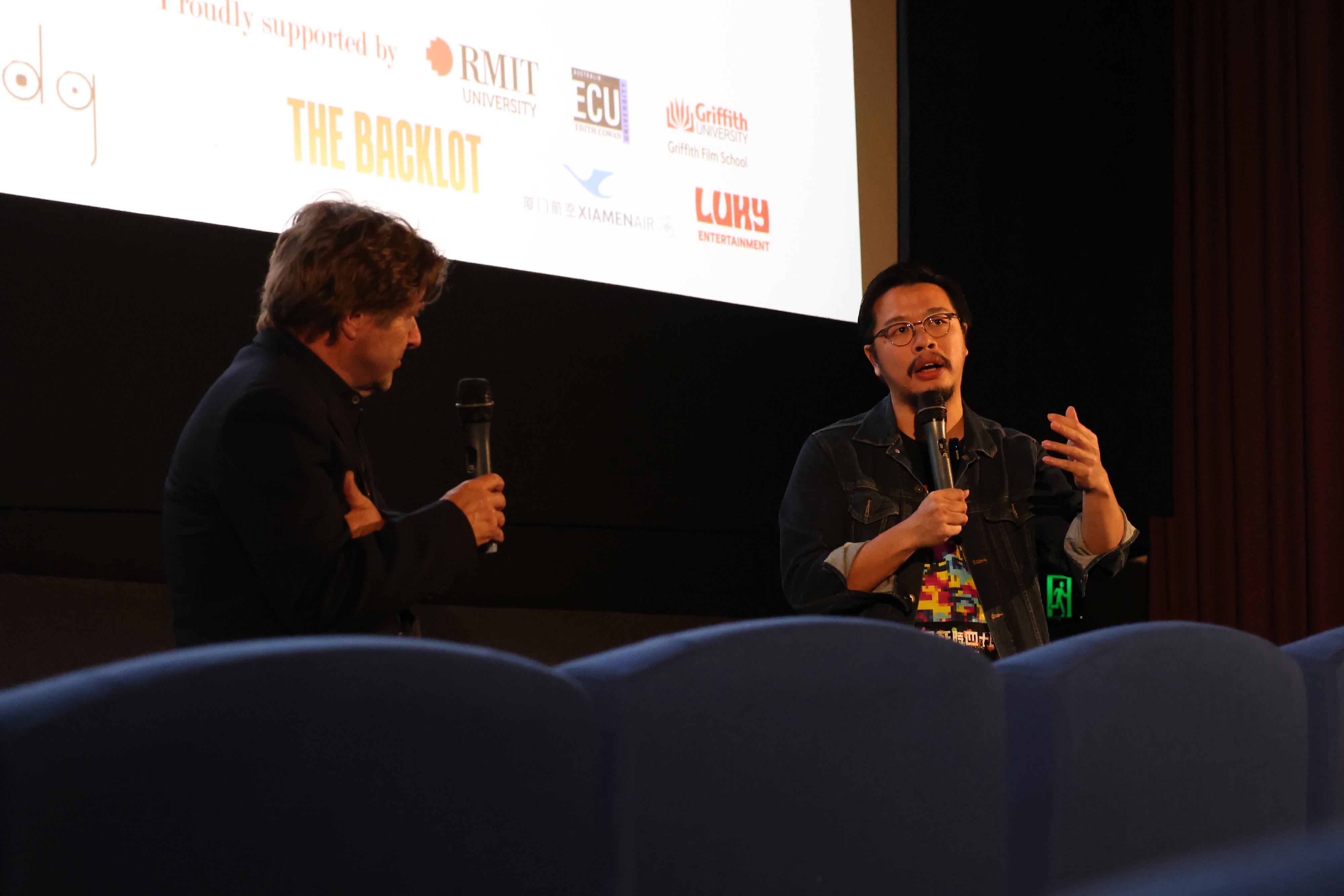 The Hong Kong Economic and Trade Office, Sydney is supporting the 2023 Golden Koala Chinese Film Festival Hong Kong Screening Week to promote the film industry in Hong Kong. Photo shows Director Ho Cheuk-tin (right) at a question and answer session after the screening of "Over My Dead Body" in Sydney yesterday (November 1).