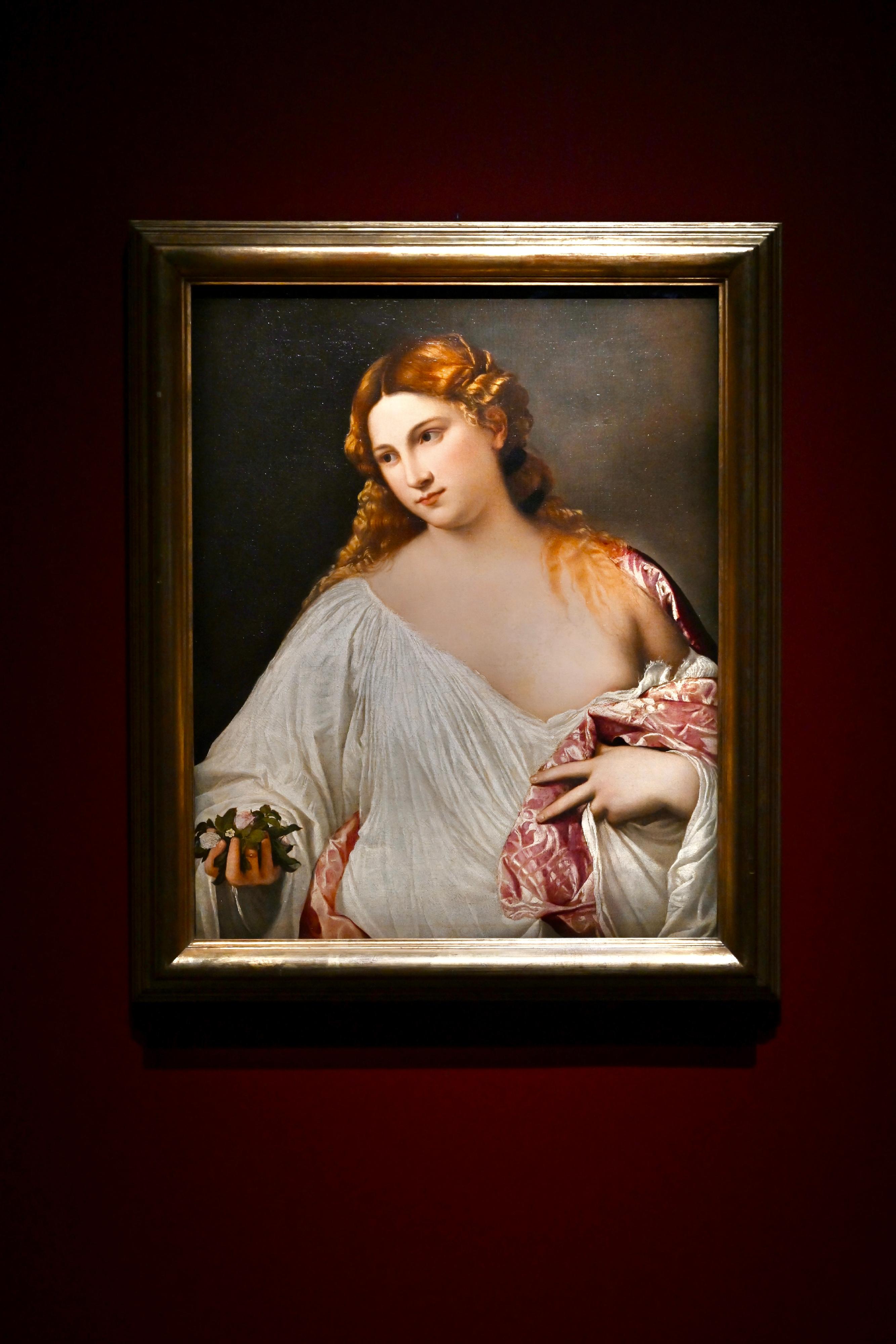 "The Hong Kong Jockey Club Series: Titian and the Venetian Renaissance from the Uffizi" exhibition opens to the public at the Hong Kong Museum of Art from today (November 3). Picture shows Titian's "Flora" which portrays an idealised female figure.
