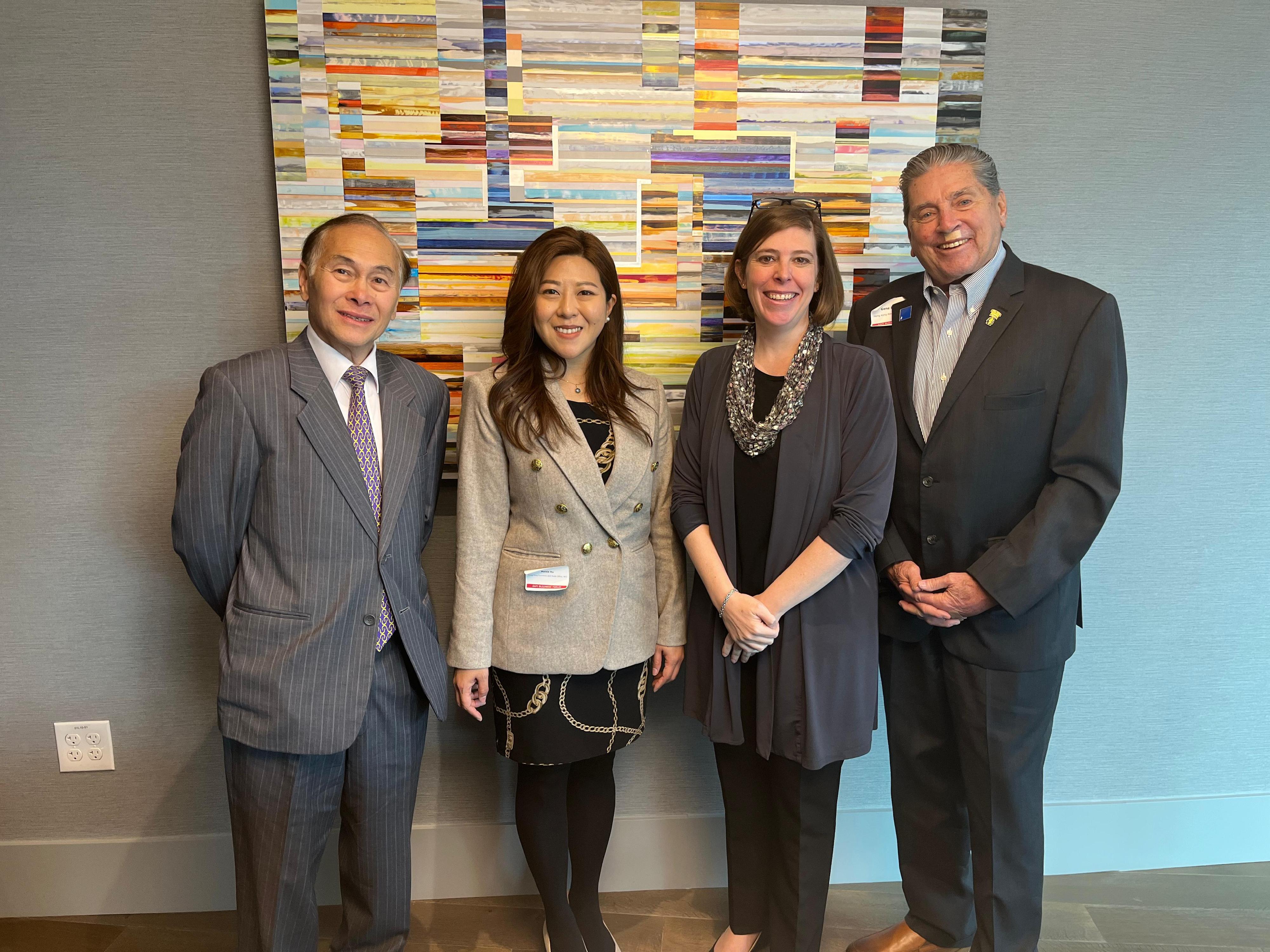 The Director of the Hong Kong Economic and Trade Office in New York, Ms Maisie Ho, paid a duty visit to Atlanta, Georgia on November 8 and 9 (Atlanta time), to strengthen ties with the local government and business interlocutors. Photo shows (from left) the President of the Hong Kong Association of Atlanta (HKAA), Mr Henry Yu; Ms Ho; the Deputy Commissioner for International Trade of the Georgia Department of Economic Development, Ms Mary Waters, and the Senior Consultant of HKAA, Mr Gene Hanratty. 