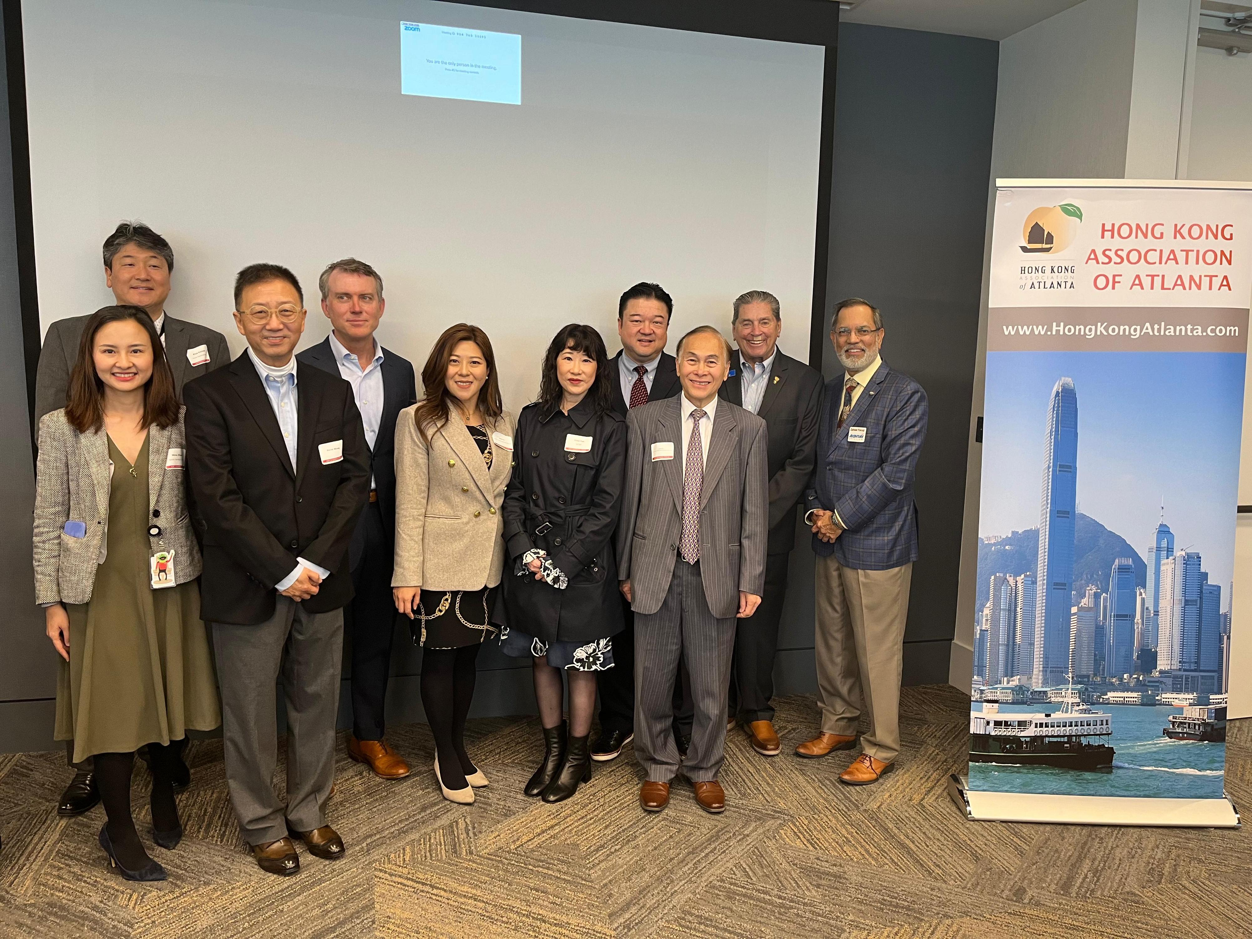 The Director of the Hong Kong Economic and Trade Office in New York, Ms Maisie Ho, paid a duty visit to Atlanta, Georgia on November 8 and 9 (Atlanta time) to strengthen ties with the local government and business interlocutors. Photo shows Ms Ho (fifth left) with other speakers at the AAPI Business Forum on opportunities in Asia.