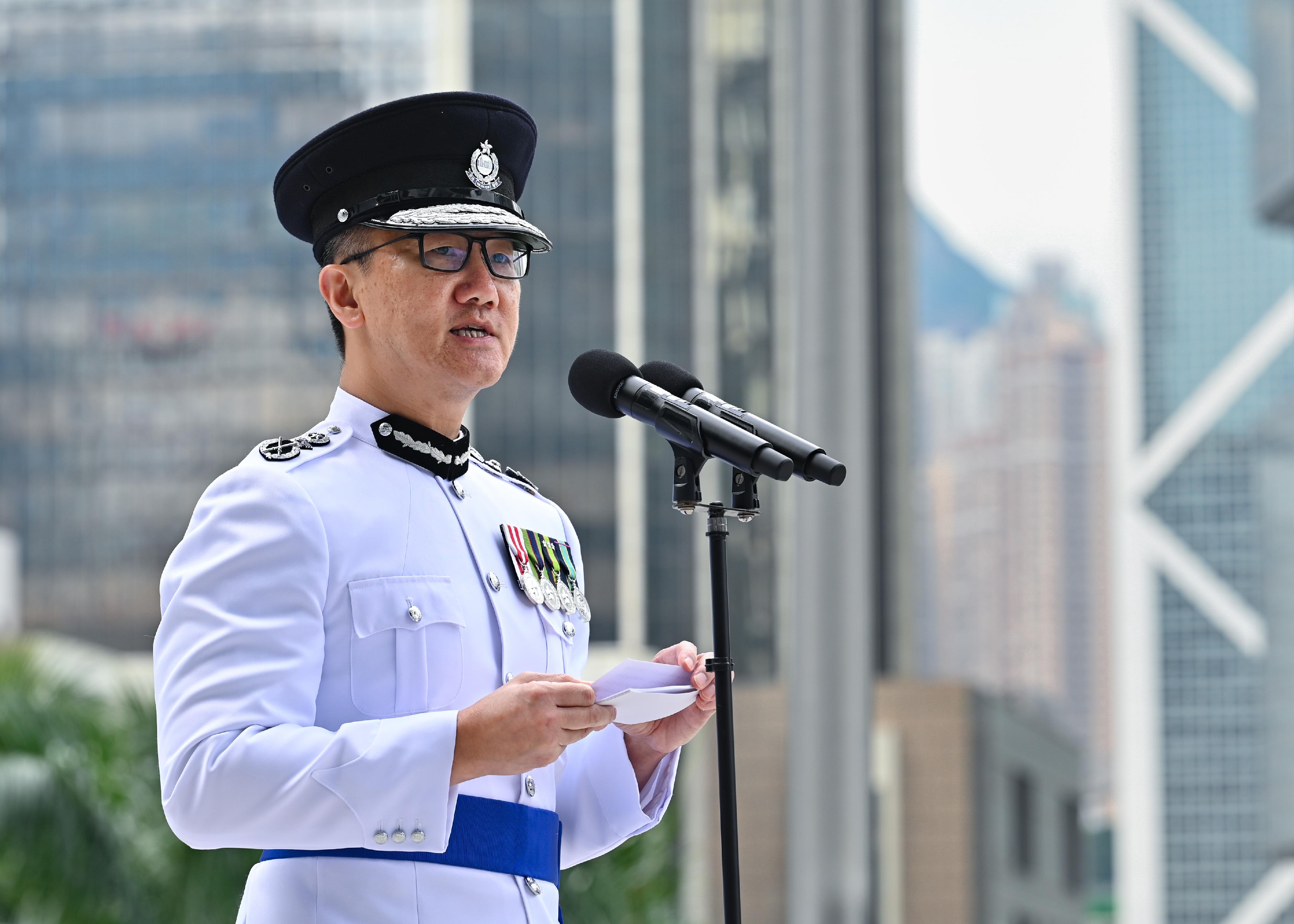 The Hong Kong Police Force holds a ceremony at the Police Headquarters this morning (November 10) to pay tribute to members of the Hong Kong Police Force and Hong Kong Auxiliary Police Force who have given their lives in the line of duty. Photo shows the Commissioner of Police, Mr Siu Chak-yee, giving a speech at the ceremony.