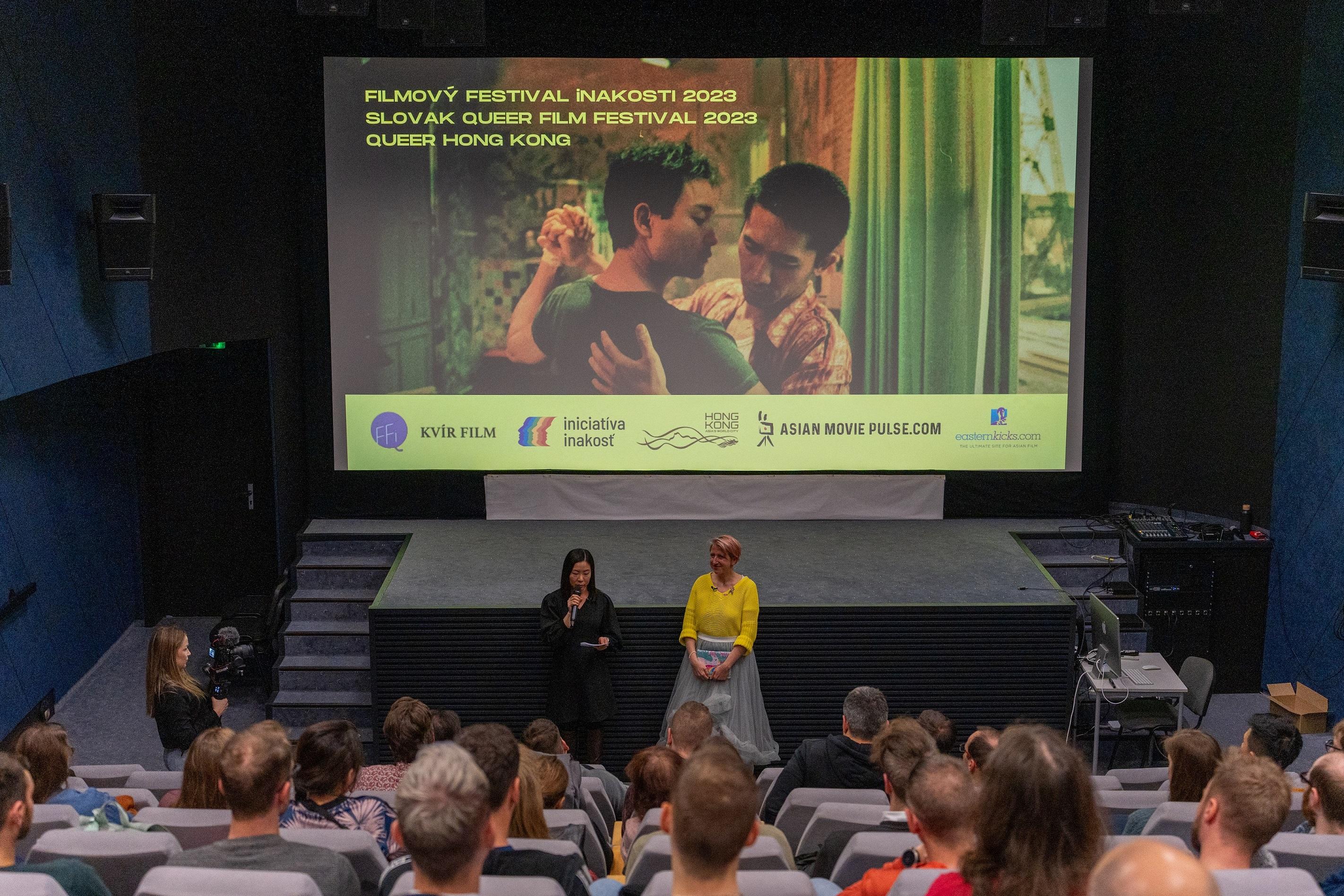 The Hong Kong Economic and Trade Office, Berlin (HKETO Berlin) is presenting five Hong Kong productions in the dedicated Queer Hong Kong section at the 17th Slovak Queer Film Festival, taking place from  November 22 to 28 (Bratislava time) in Bratislava, Slovakia. Photo shows the Acting Director of HKETO Berlin, Miss Bonnie Ka, speaking at the Film Festival in Bratislava on November 23 (Bratislava time).