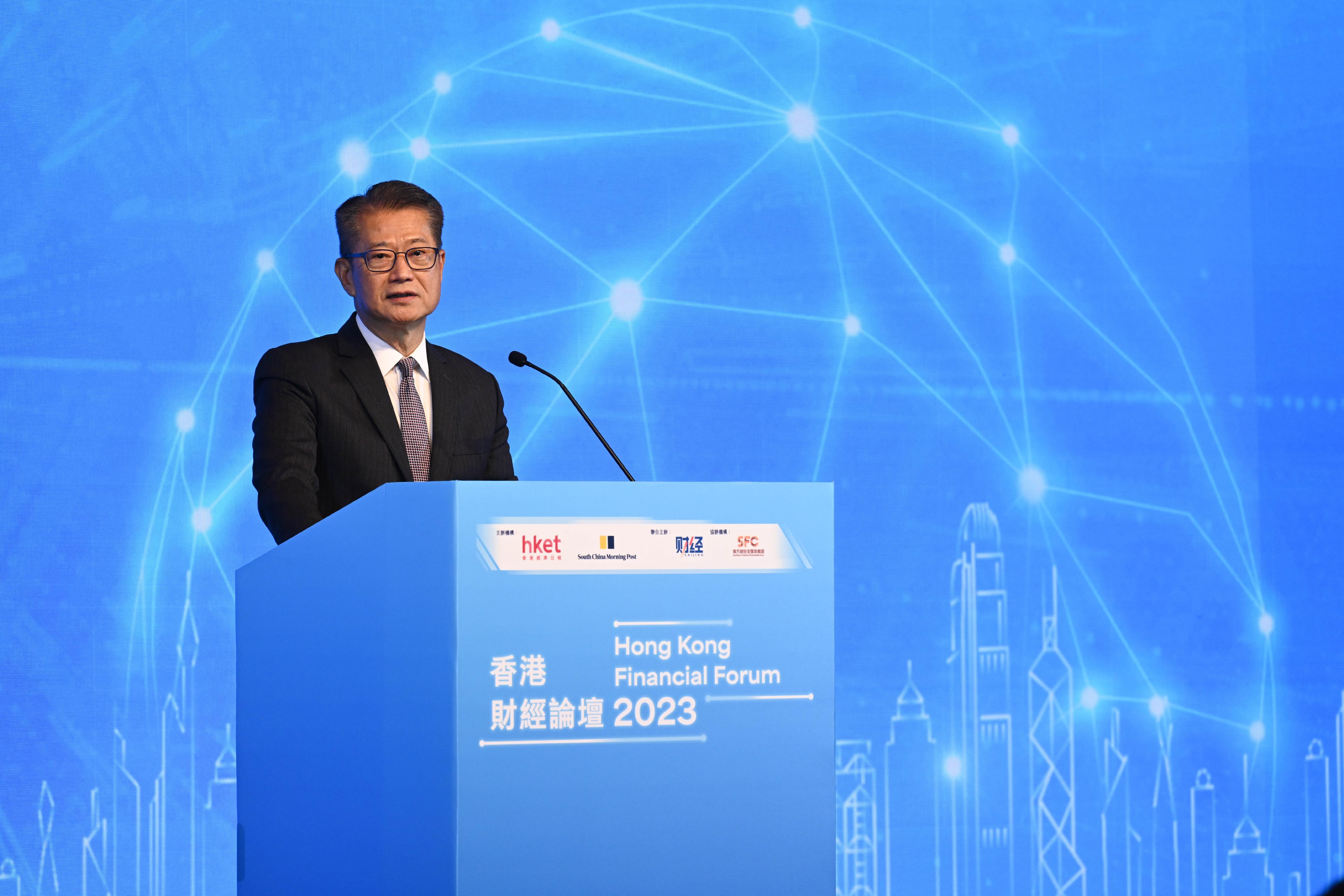 財政司司長陳茂波今日（十一月二十七日）在「香港財經論壇 2023︰探討香港國際化之優勢與高質量發展」致辭。