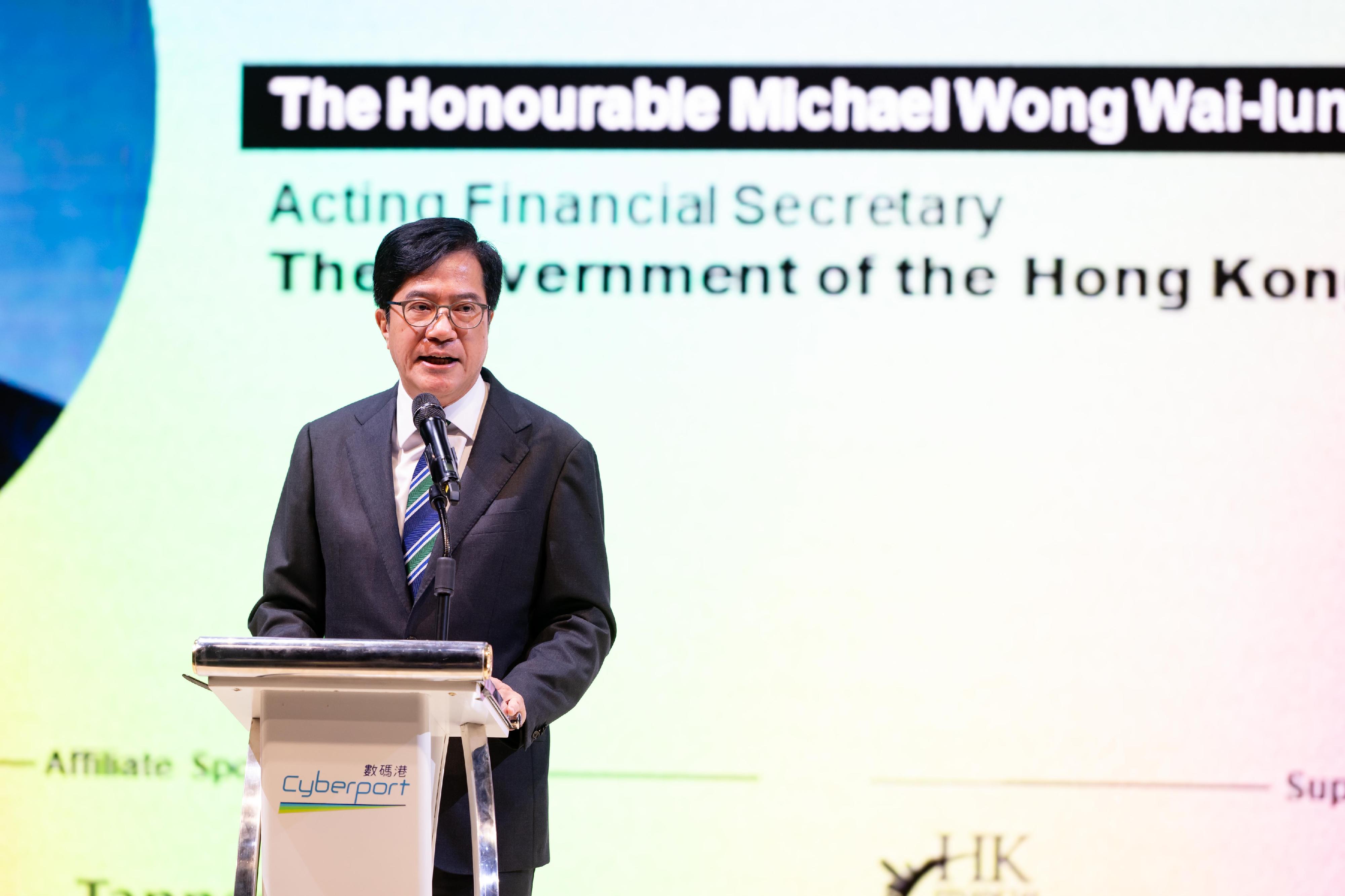 Photo shows the Acting Financial Secretary of the Hong Kong Special Administrative Region, Mr Michael Wong, delivering his opening remarks to kick off the two-day spectacle at Game On! 2023.

