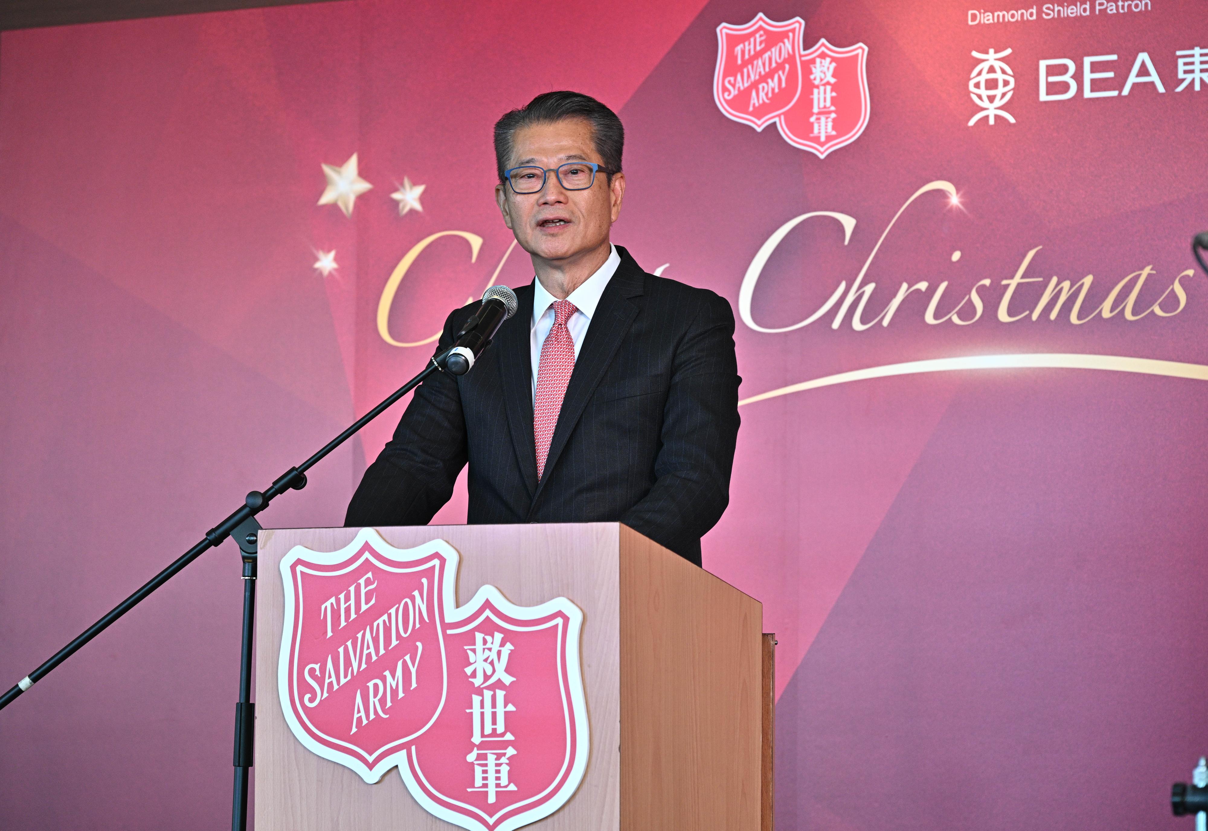 The Financial Secretary, Mr Paul Chan, speaks at the Salvation Army Charity Christmas Luncheon 2023 today (December 1).