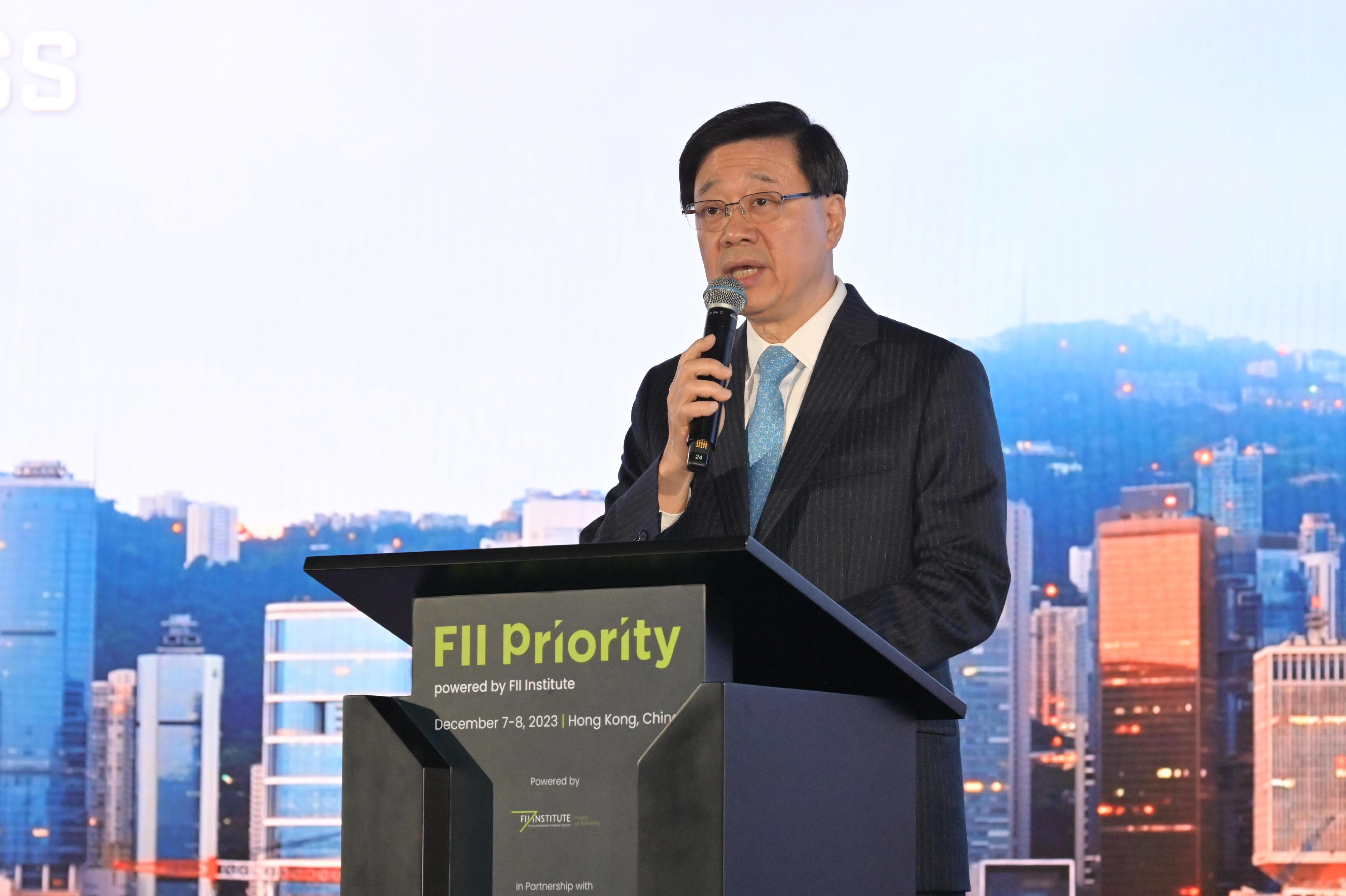 The Chief Executive, Mr John Lee, speaks at the Future Investment Initiative PRIORITY Summit today (December 7).