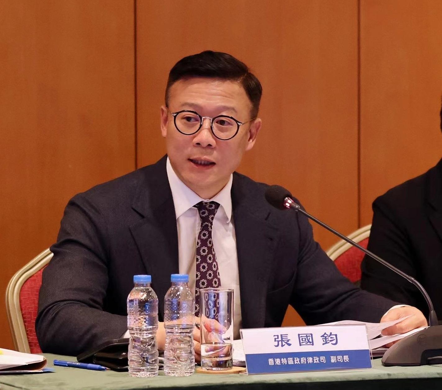 The fifth Guangdong-Hong Kong-Macao Greater Bay Area Legal Departments Joint Conference was held in Macao today (December 7). Photo shows the Deputy Secretary for Justice, Mr Cheung Kwok-kwan, speaking at the Joint Conference.

