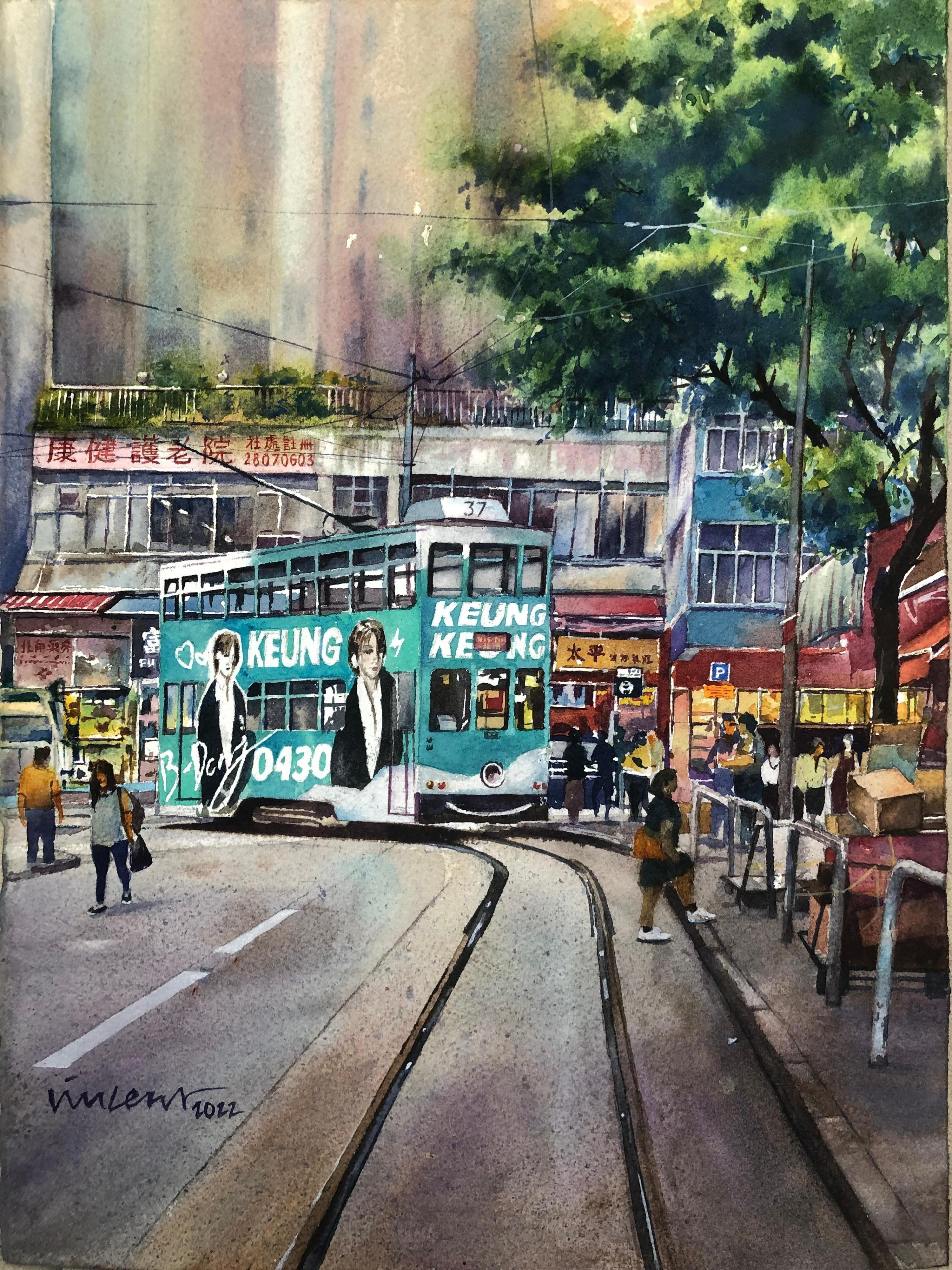 The new exhibition of the Oil Street Art Space, "Vita in Movimento", will be on display from tomorrow (December 16), which showcases nearly 100 watercolour paintings and photography works. Photo shows Vincent Ng's artwork, "0430 X Chun Yeung Street".